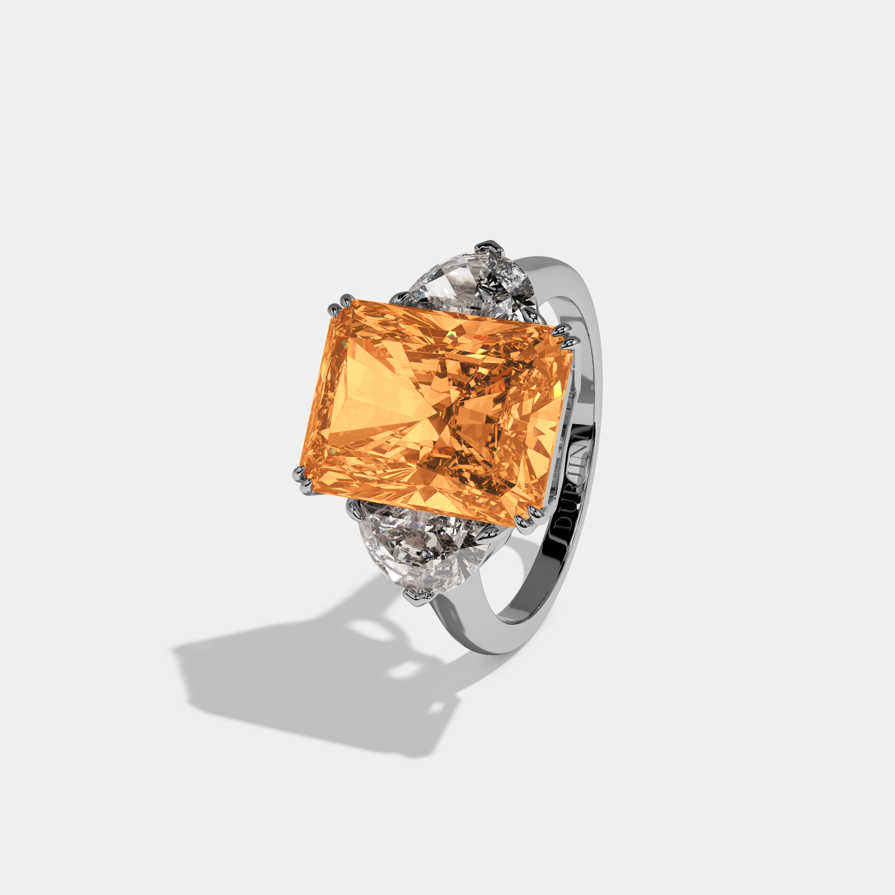 Augusta Fancy Orange Radiant Cut Diamond Plain Band With Half Moon Sides Engagement Ring 8ct 18K White Gold
