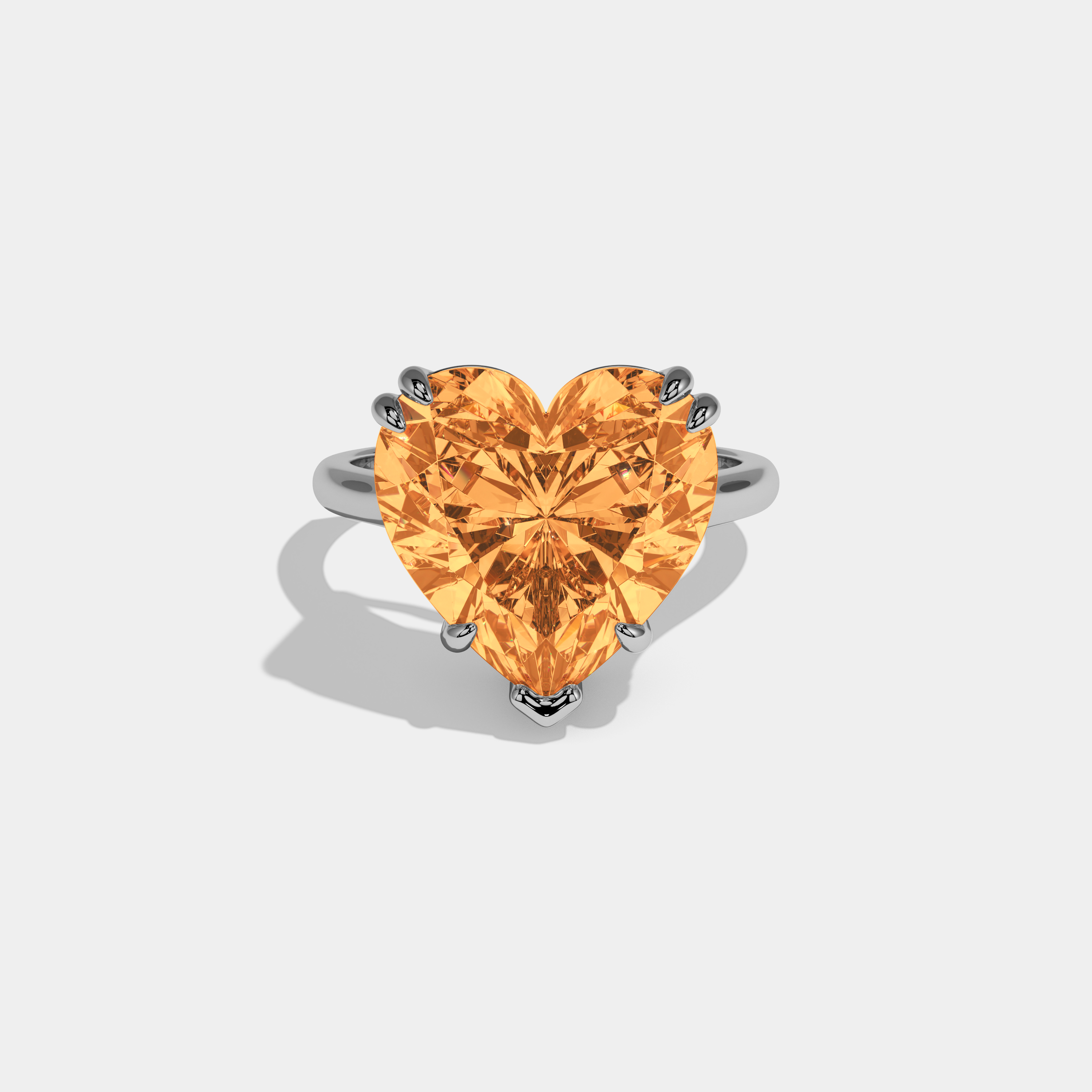 Caroline Fancy Orange Heart Brilliant Cut Diamond Plain Band Engagement Ring 6ct 18K White Gold