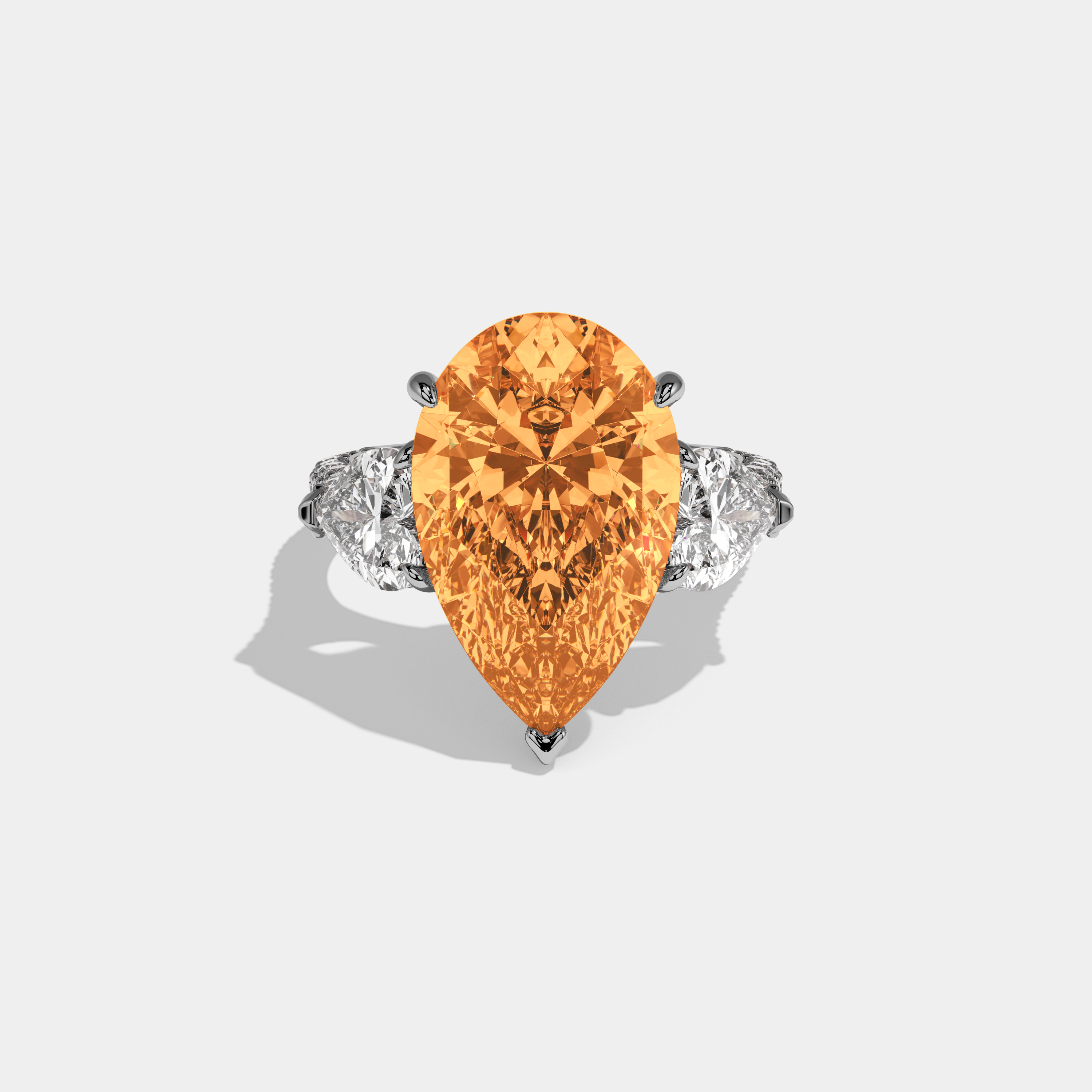 Caroline Fancy Orange Pear Cut Diamond Band With Heart Cut Sides Engagement Ring 9ct 18K White Gold