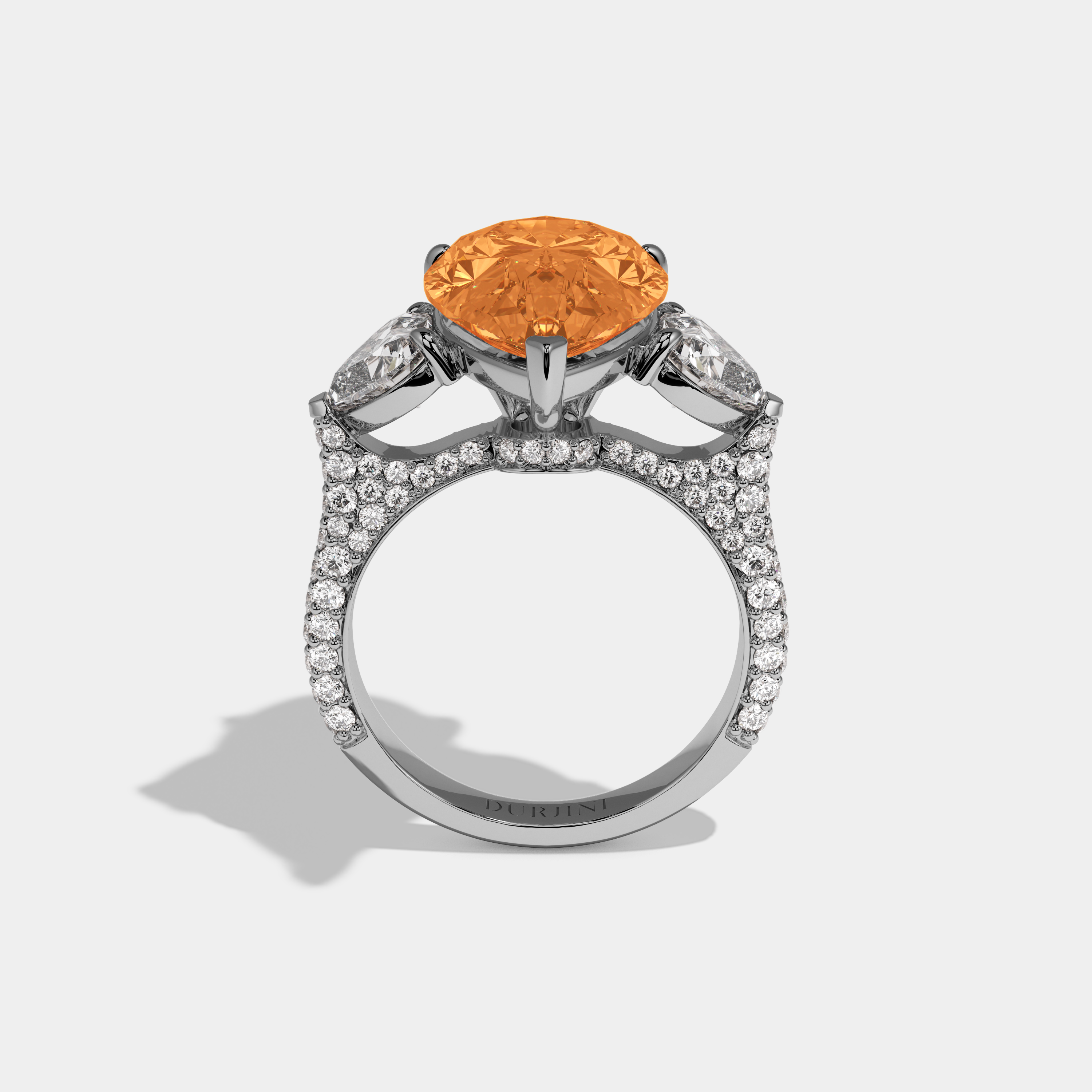 Caroline Fancy Orange Pear Cut Diamond Band With Heart Cut Sides Engagement Ring 9ct 18K White Gold