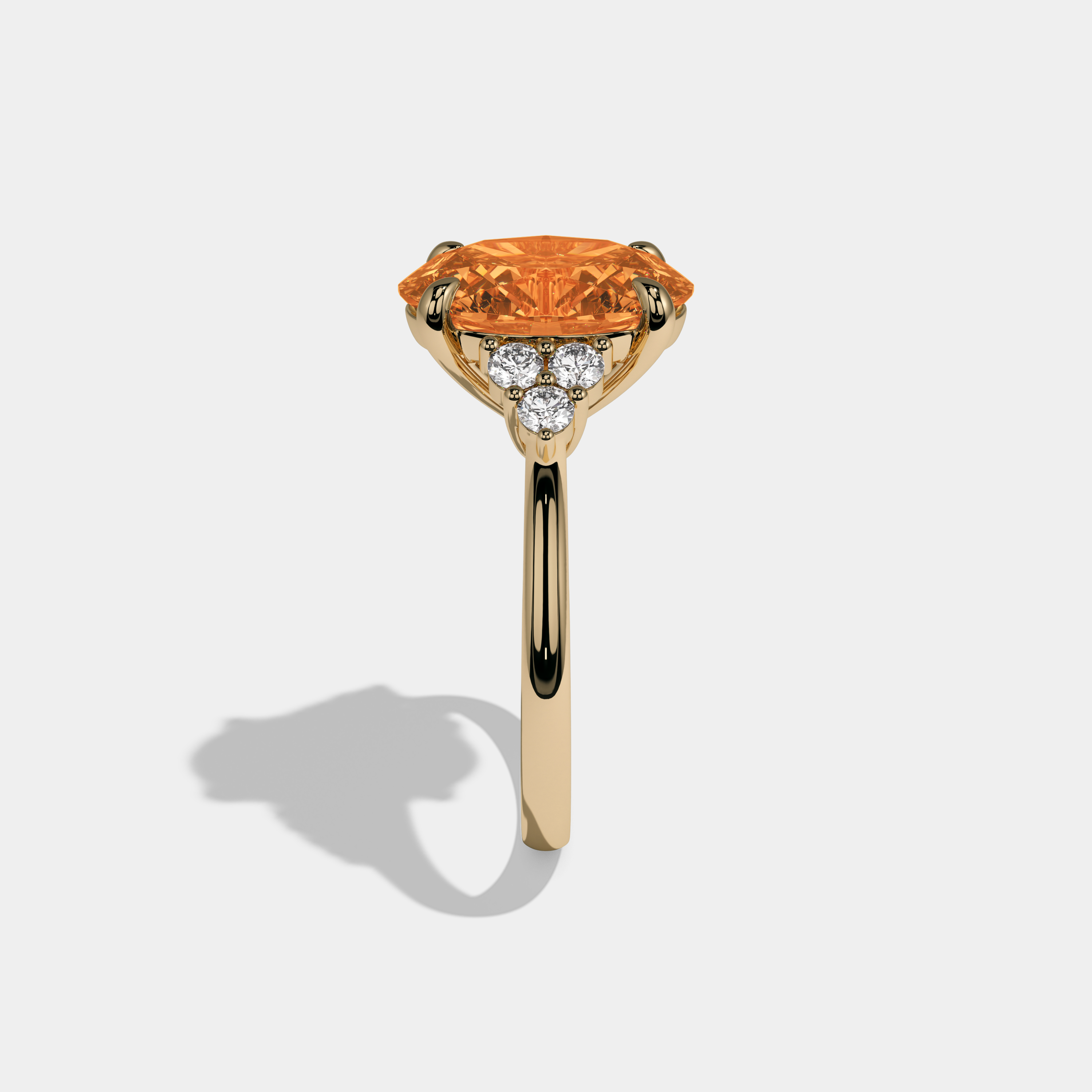 Isadora Fancy Orange Oval Cut Diamond Plain Band Engagement Ring With Round Sides 6ct 18K Yellow Gold