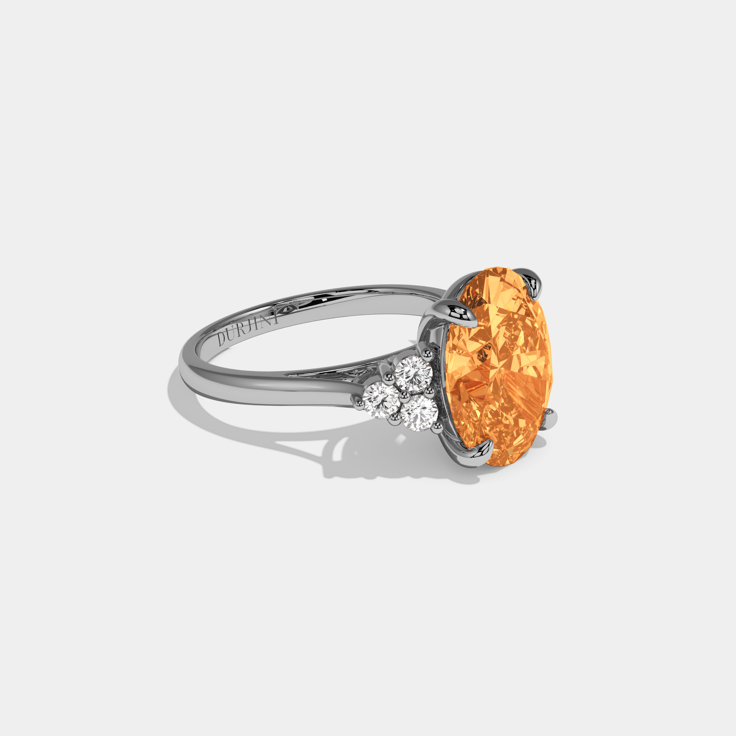 Arabella Fancy Orange Oval Cut Diamond Plain Band Engagement Ring With Round Sides 6ct 18K White Gold