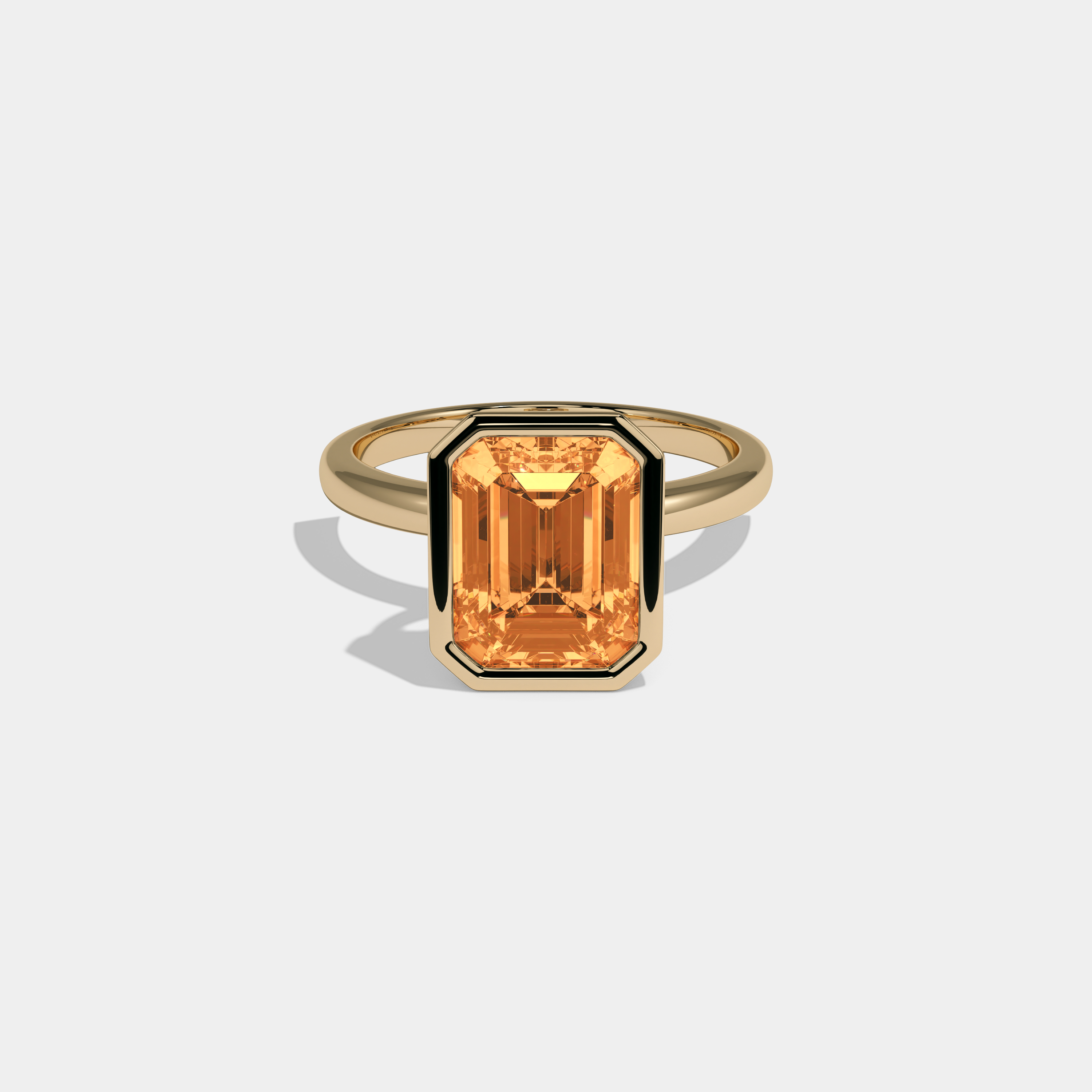 Sophia Fancy Orange Emerald Cut Diamond Plain Band Bezel Engagement Ring 5ct 18K Yellow Gold