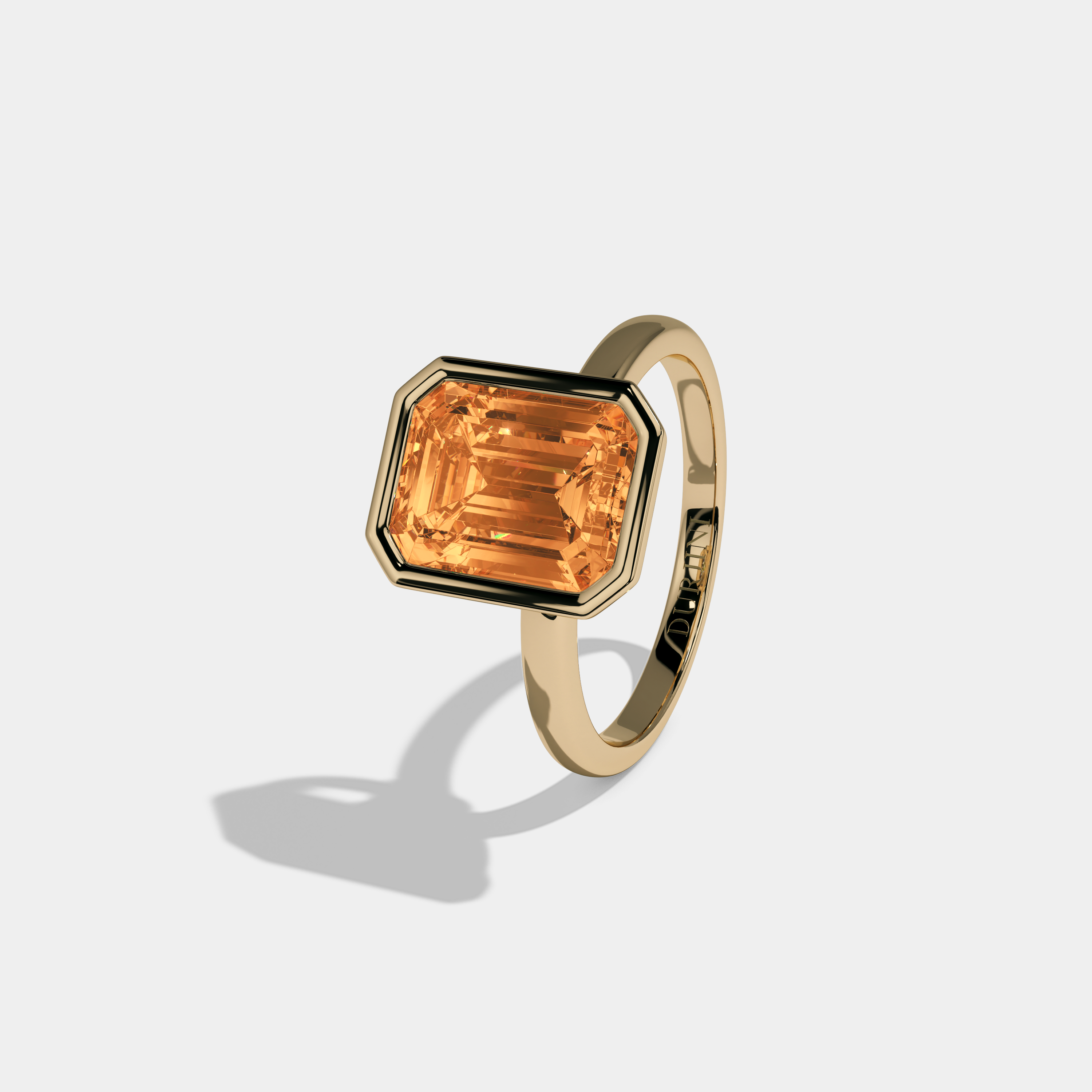Sophia Fancy Orange Emerald Cut Diamond Plain Band Bezel Engagement Ring 5ct 18K Yellow Gold