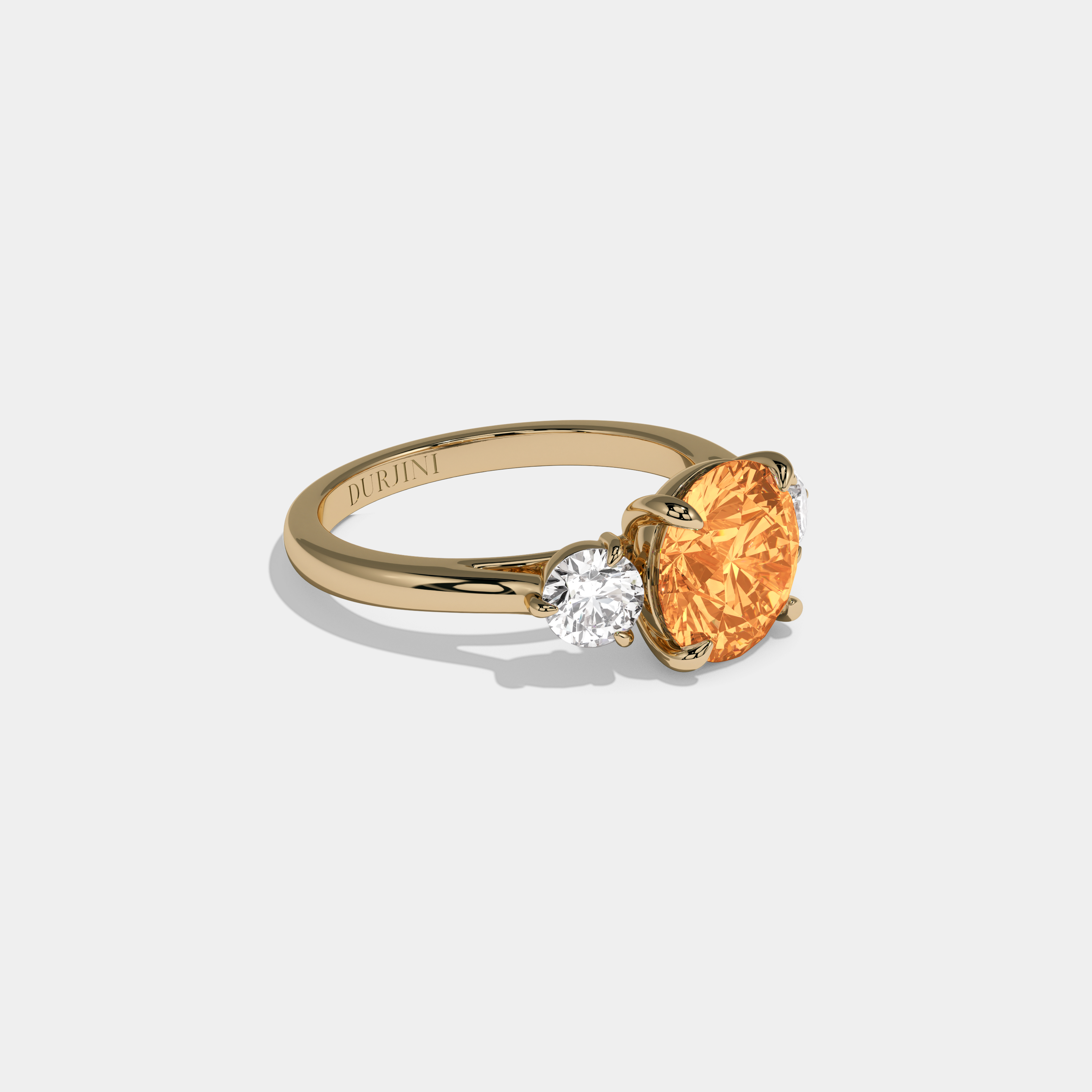 Anne Fancy Orange Round Brilliant Cut Diamond Plain Band With Round Cut Sides Engagement Ring 7ct 18K Yellow Gold
