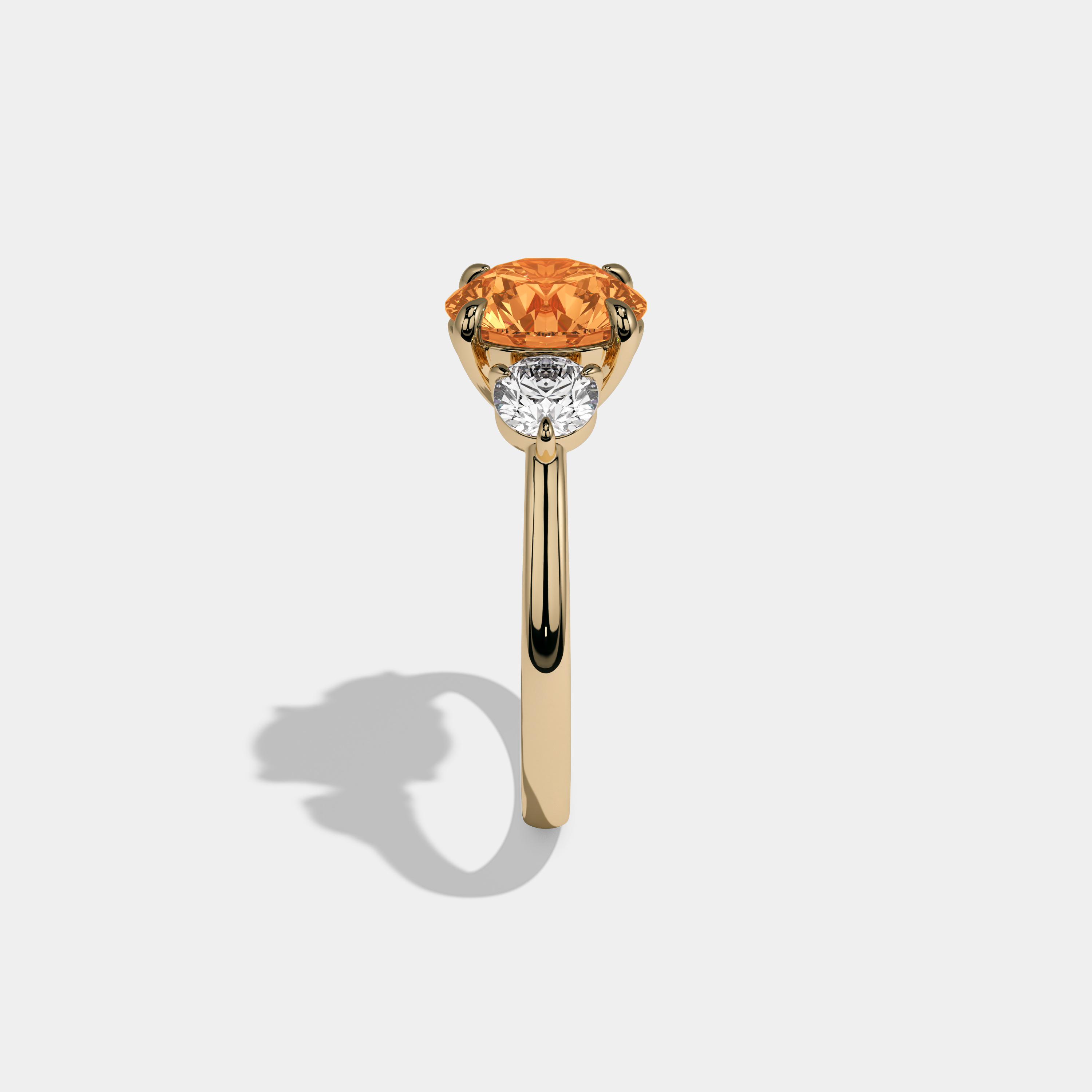 Anne Fancy Orange Round Brilliant Cut Diamond Plain Band With Round Cut Sides Engagement Ring 7ct 18K Yellow Gold