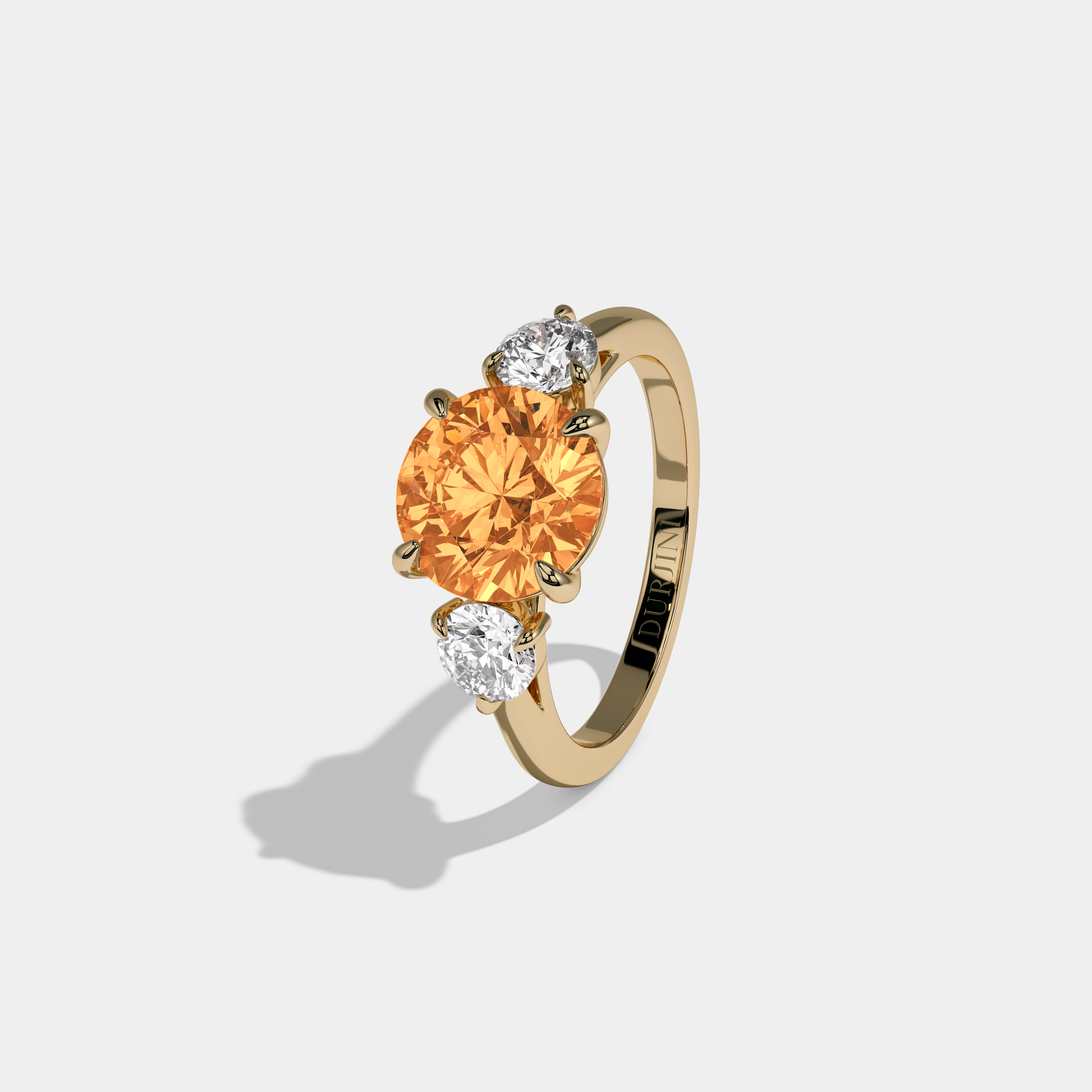 Anne Fancy Orange Round Brilliant Cut Diamond Plain Band With Round Cut Sides Engagement Ring 7ct 18K Yellow Gold