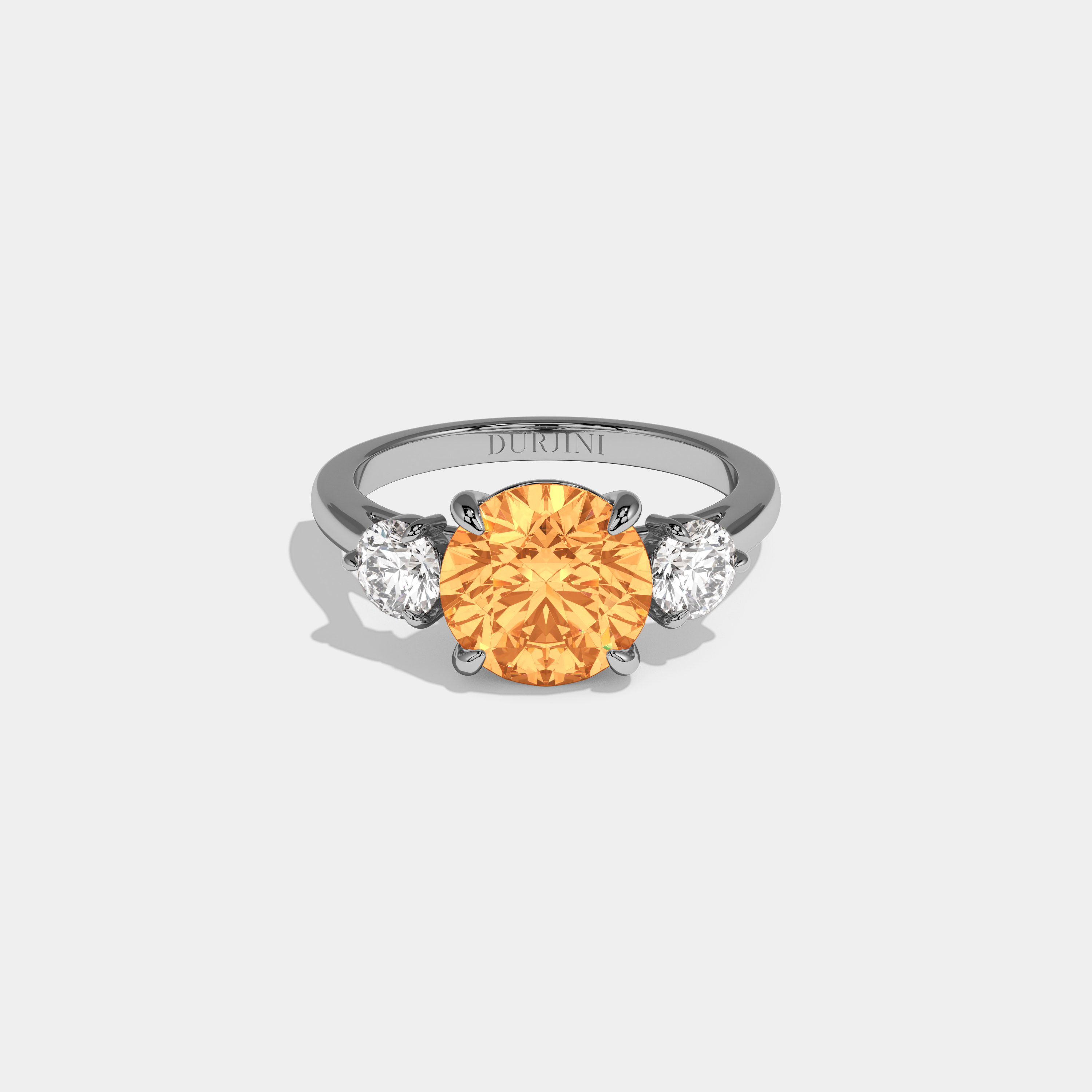 Helena Fancy Orange Round Brilliant Cut Diamond Plain Band With Round Cut Sides Engagement Ring 7ct 18K White Gold