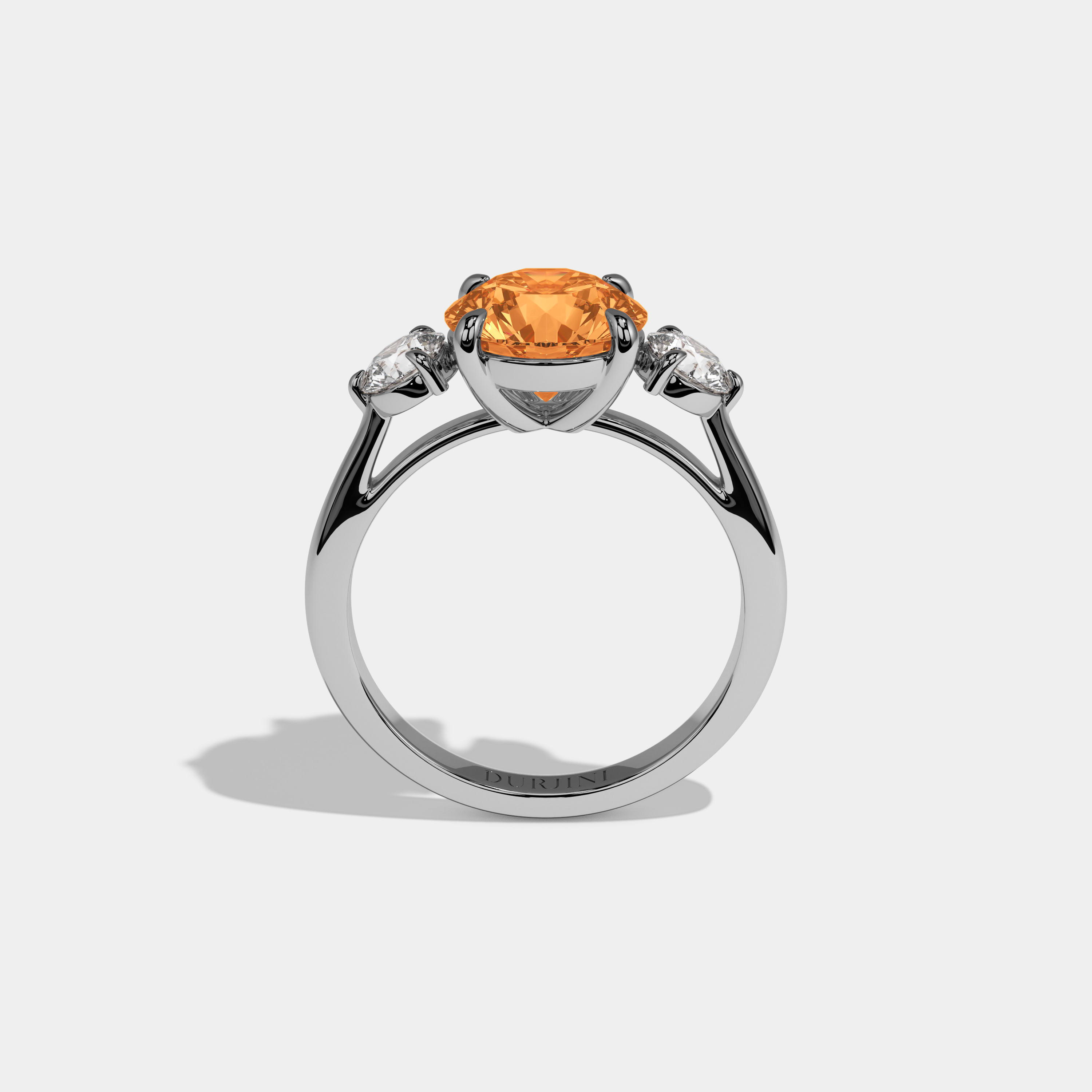 Helena Fancy Orange Round Brilliant Cut Diamond Plain Band With Round Cut Sides Engagement Ring 7ct 18K White Gold