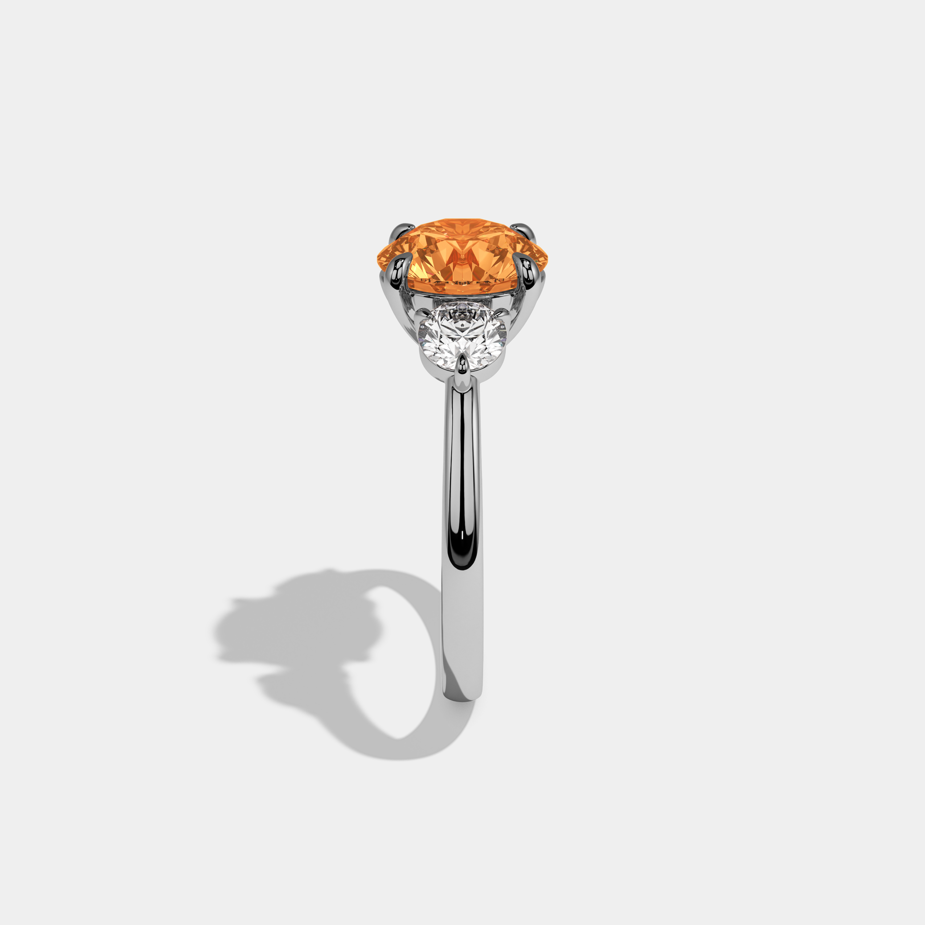 Helena Fancy Orange Round Brilliant Cut Diamond Plain Band With Round Cut Sides Engagement Ring 7ct 18K White Gold