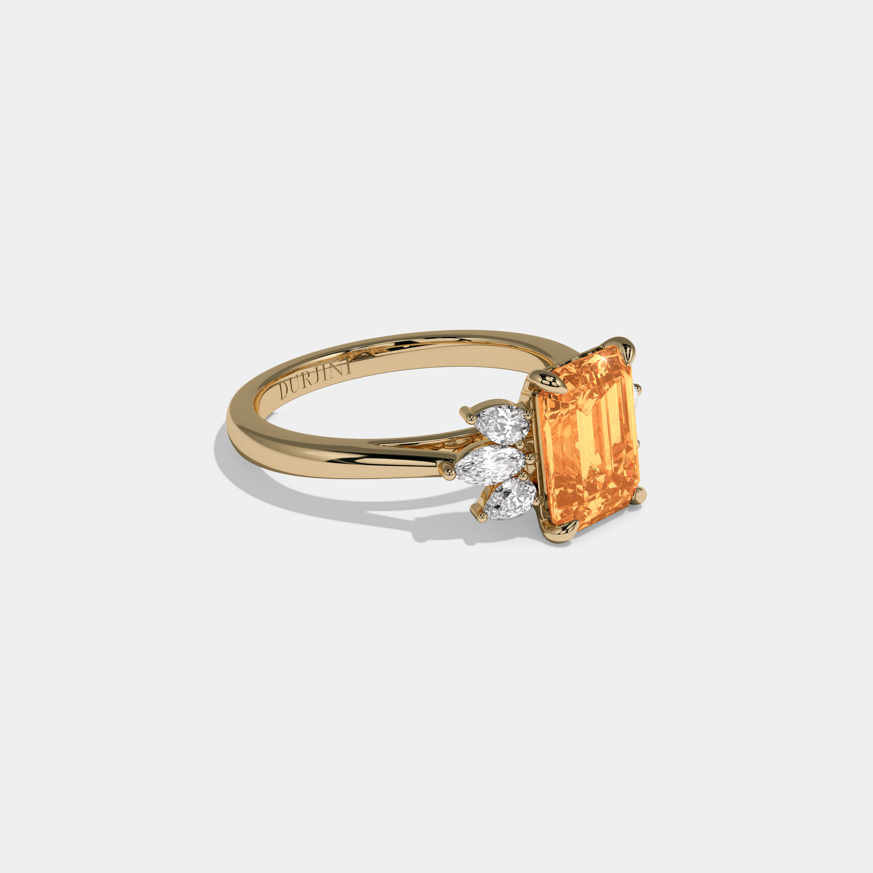 Anne Fancy Orange Emerald Cut Diamond Plain Band With Marquise Cut Sides Engagement Ring 6ct 18K Yellow Gold