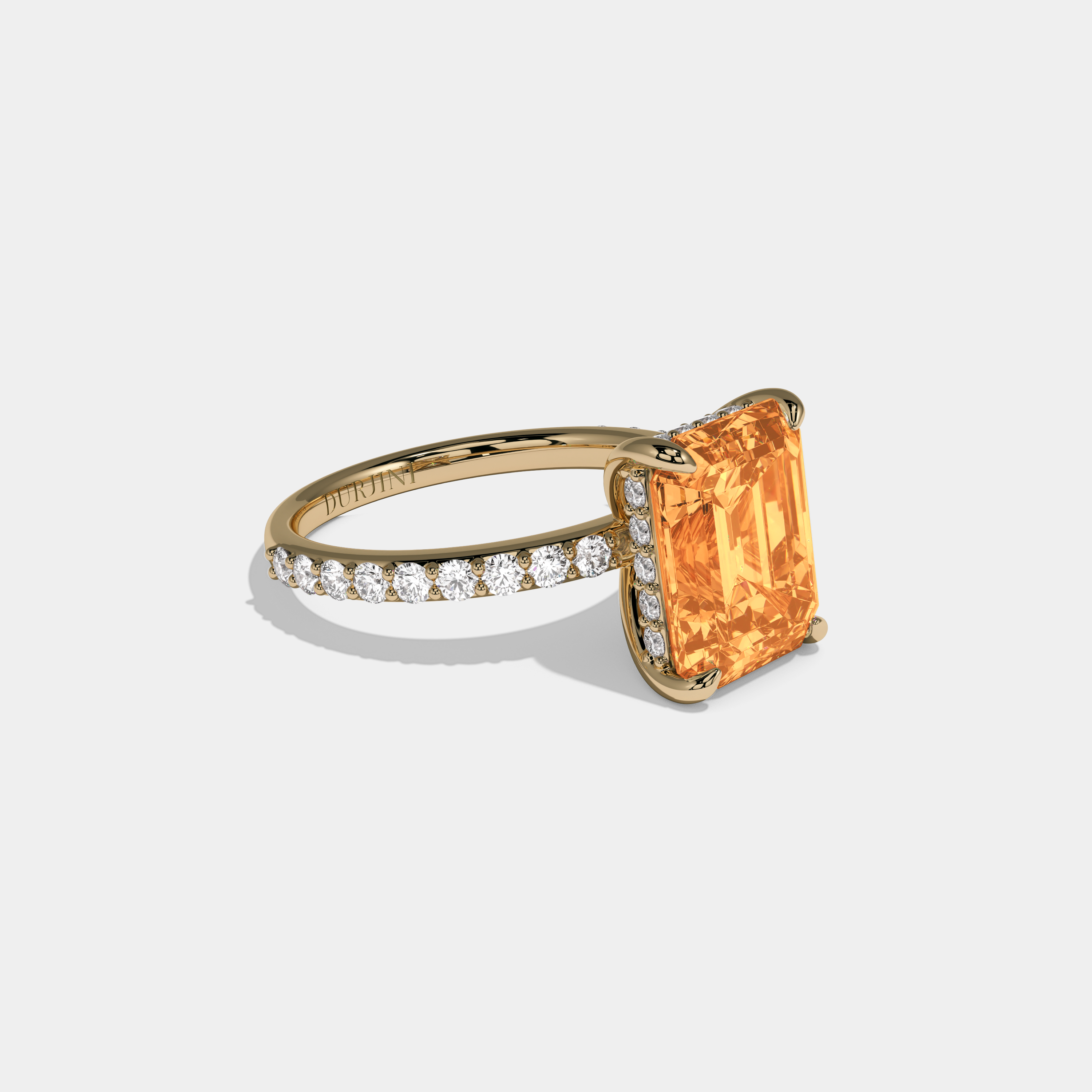 Sophia Fancy Orange Emerald Cut Diamond Band Engagement Ring 6ct 18K Yellow Gold