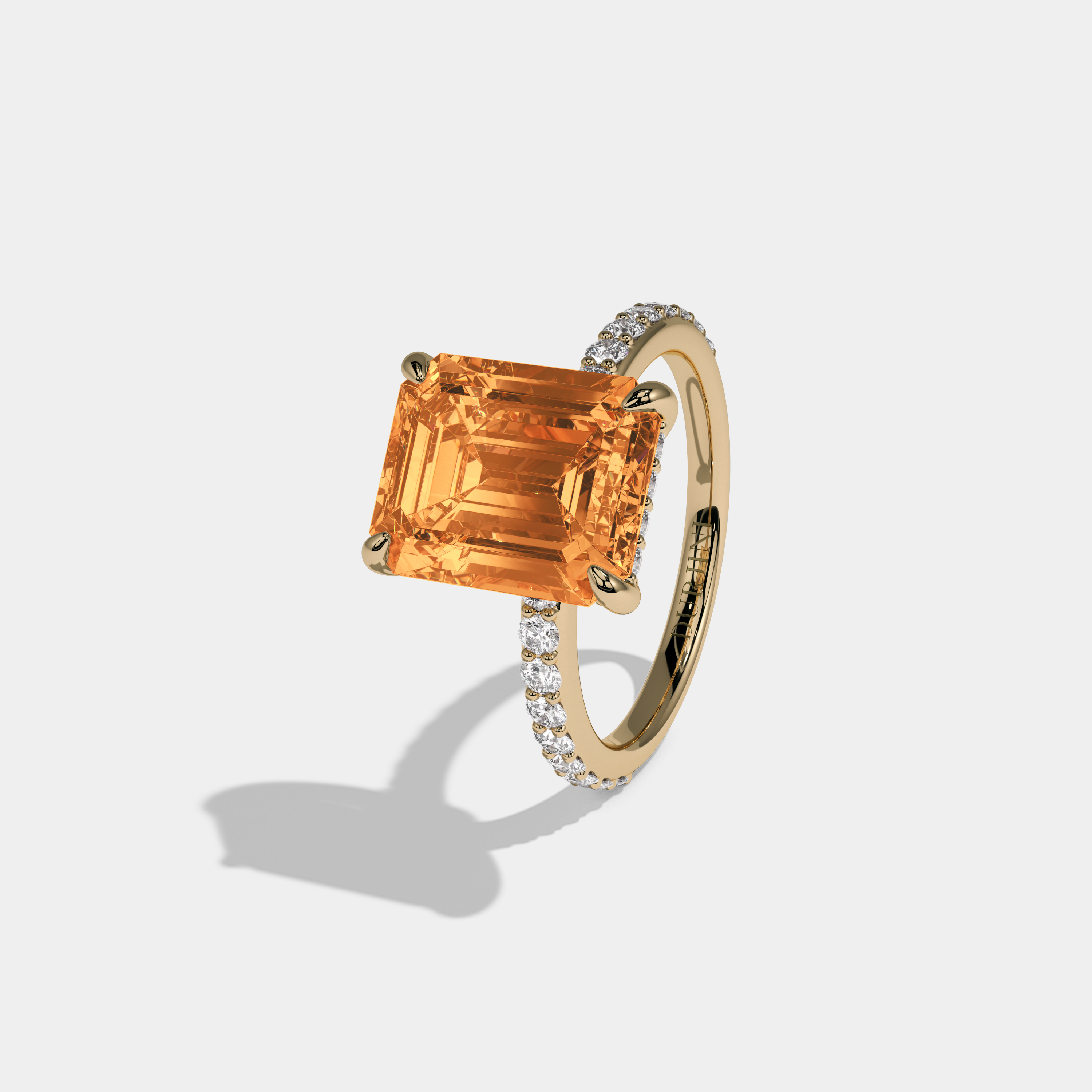 Sophia Fancy Orange Emerald Cut Diamond Band Engagement Ring 6ct 18K Yellow Gold