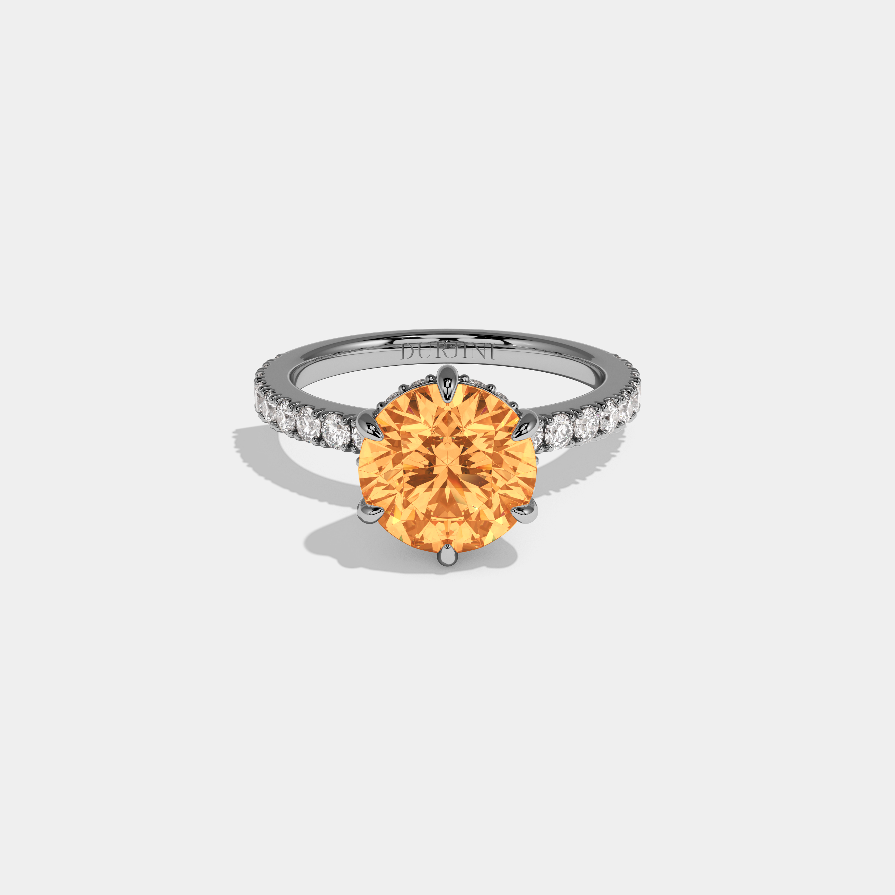 Caroline Fancy Orange Round Brilliant Cut Diamond Band Engagement Ring 6ct 18K White Gold