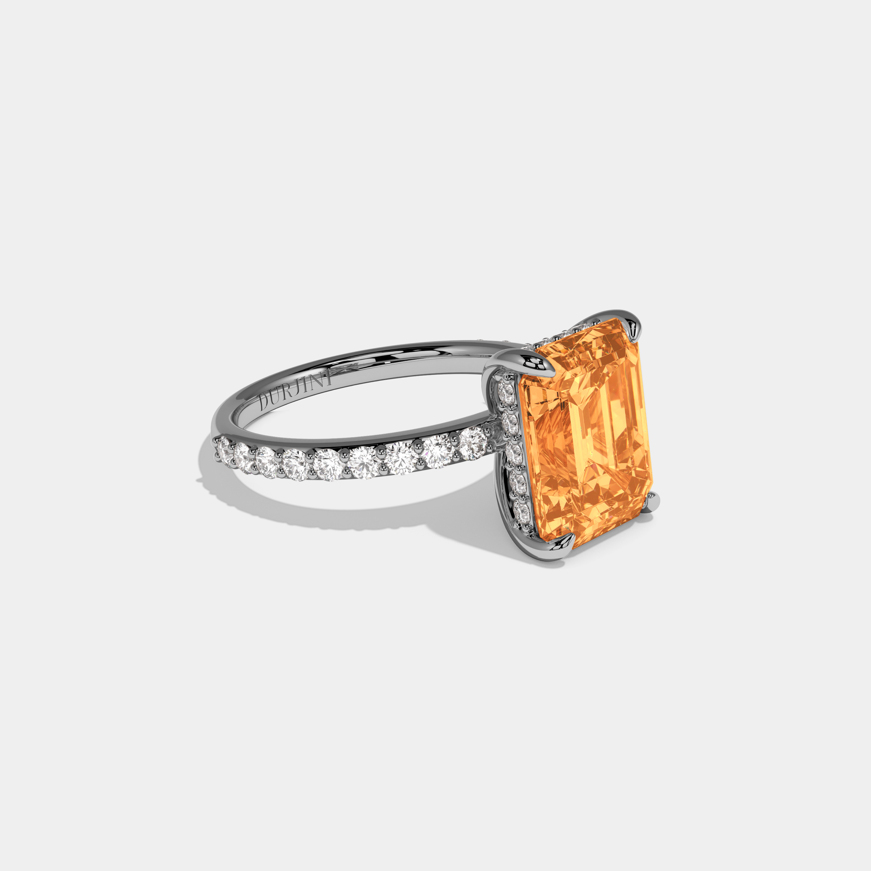 Caroline Fancy Orange Emerald Cut Diamond Band Engagement Ring 6ct 18K White Gold