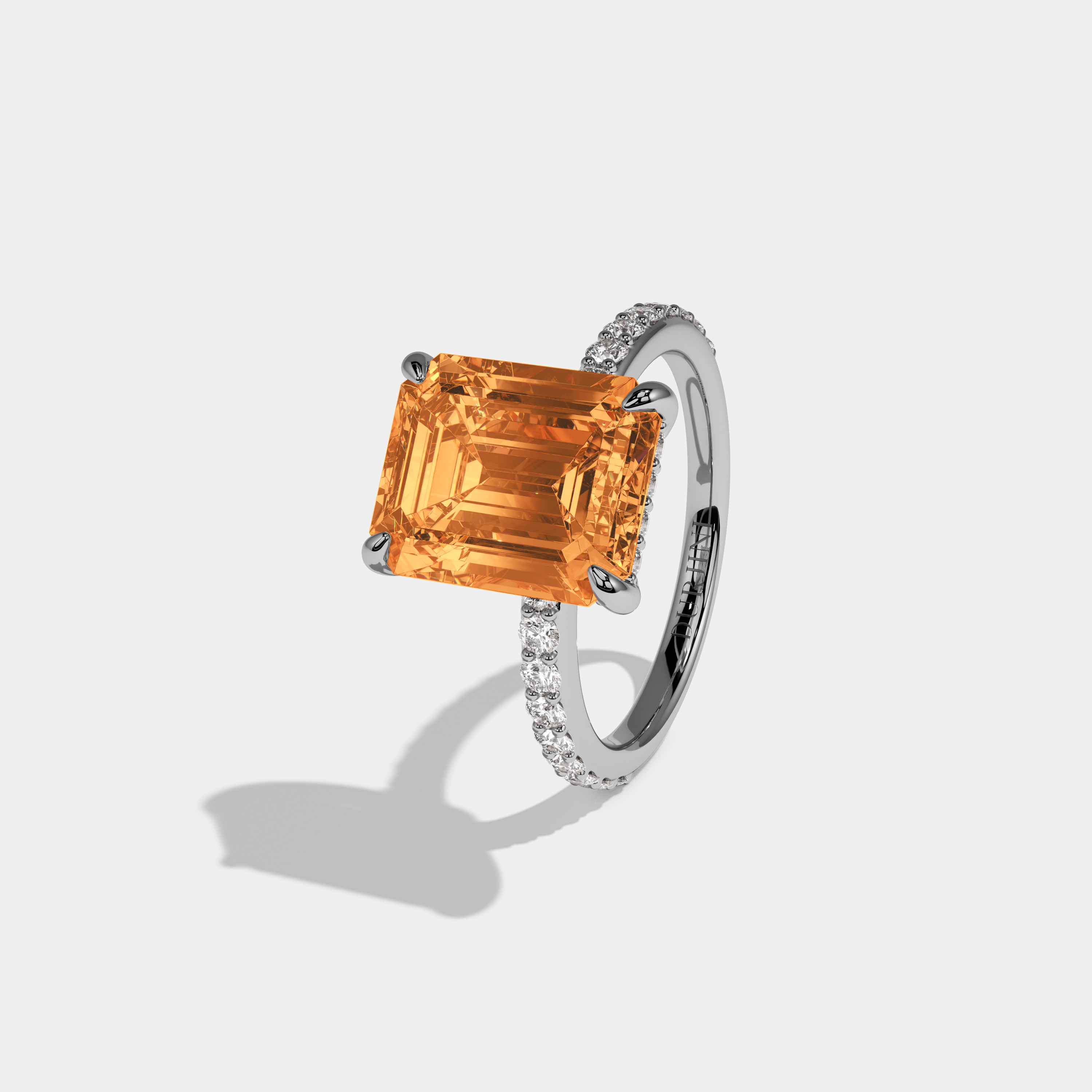 Caroline Fancy Orange Emerald Cut Diamond Band Engagement Ring 6ct 18K White Gold