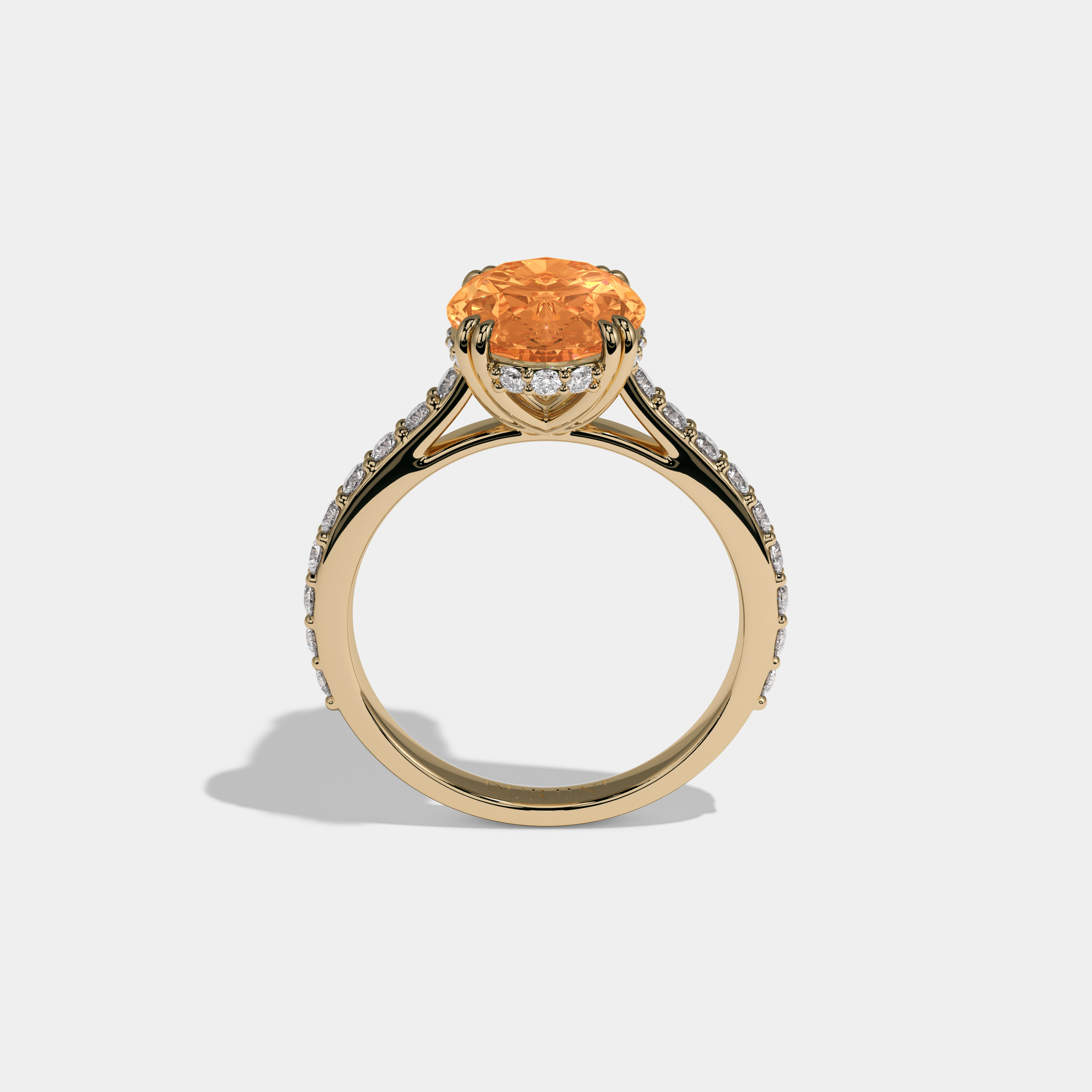 Elizabeth Fancy Orange Oval Cut Diamond Band Engagement Ring 7ct 18K Yellow Gold