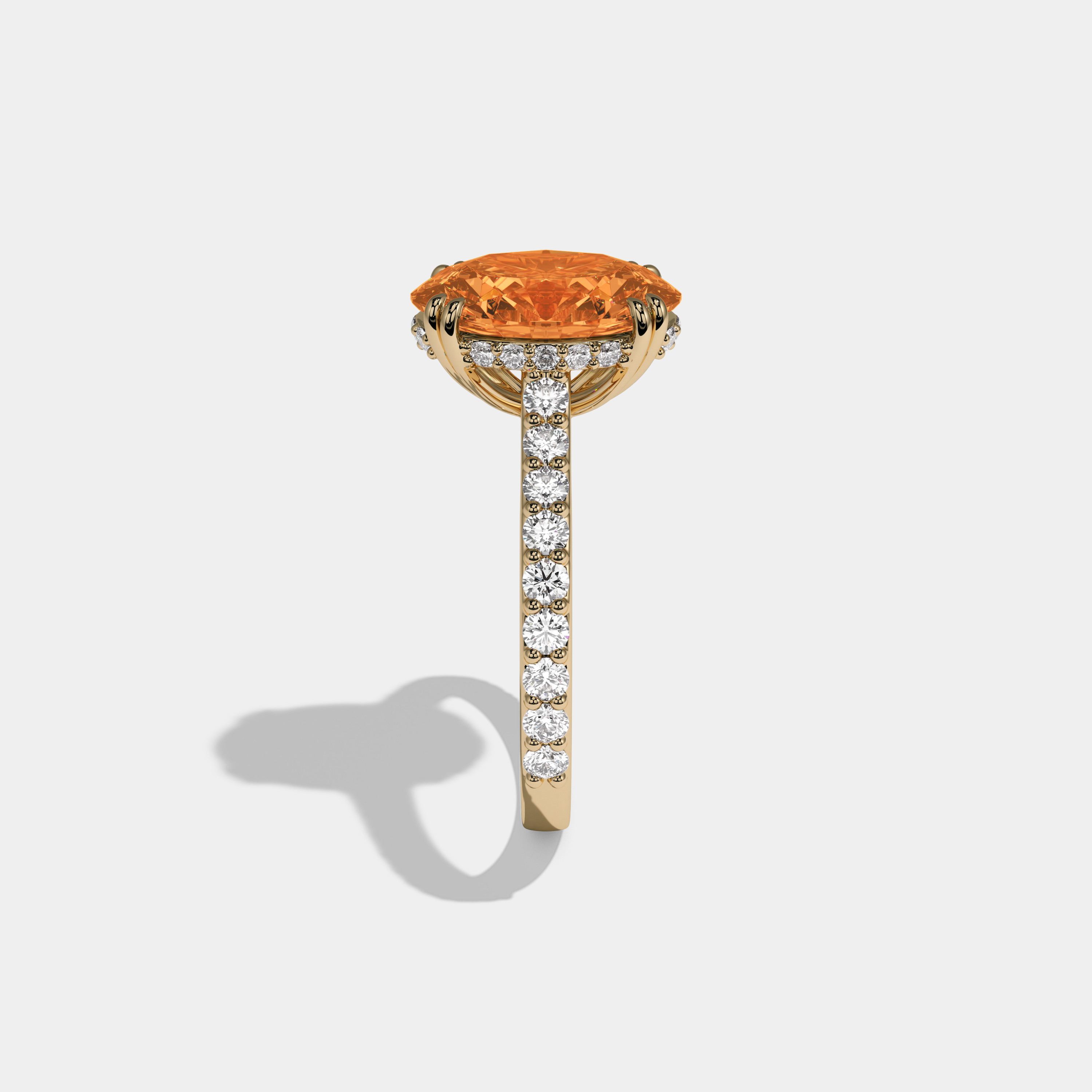 Elizabeth Fancy Orange Oval Cut Diamond Band Engagement Ring 7ct 18K Yellow Gold