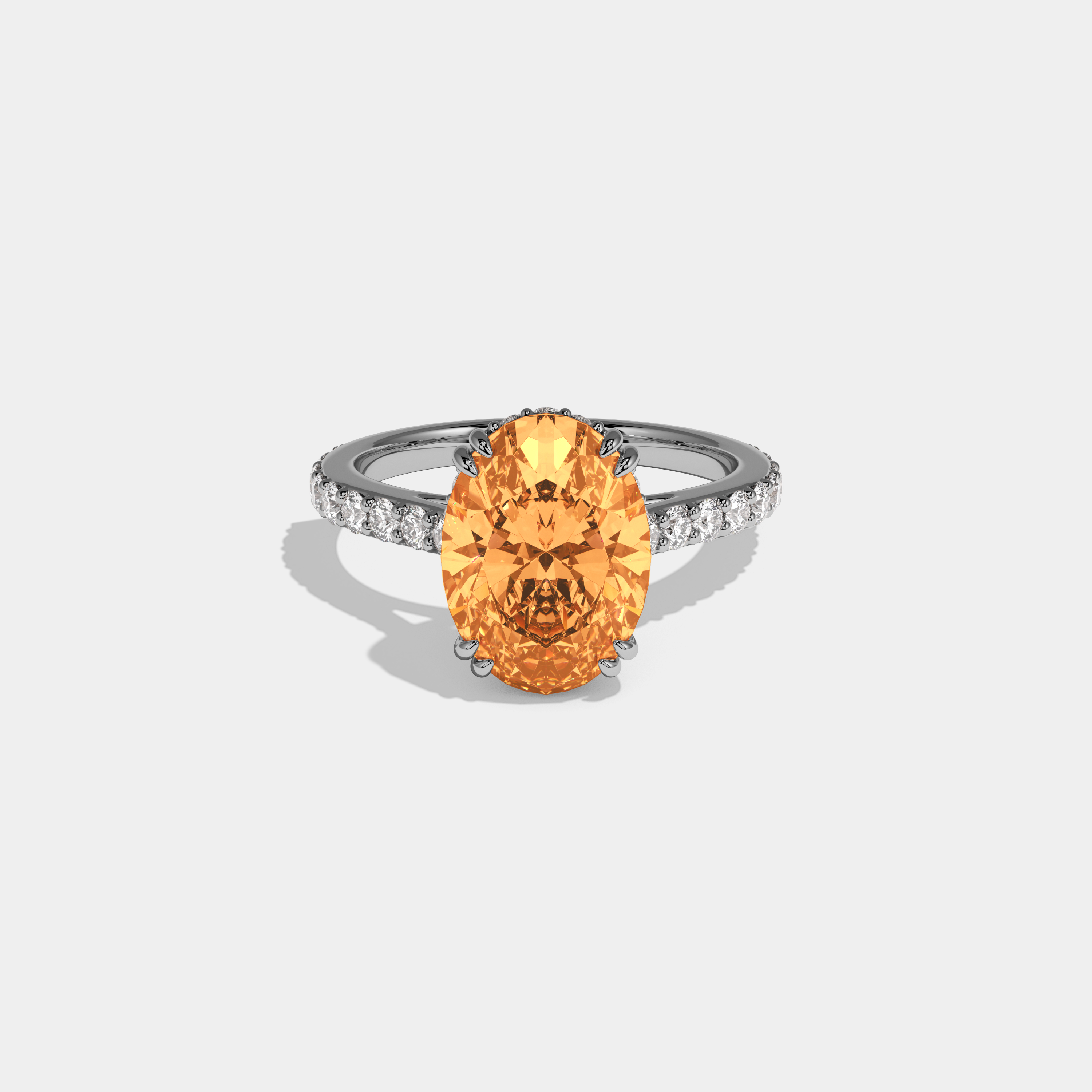 Augusta Fancy Orange Oval Cut Diamond Band Engagement Ring 7ct 18K White Gold