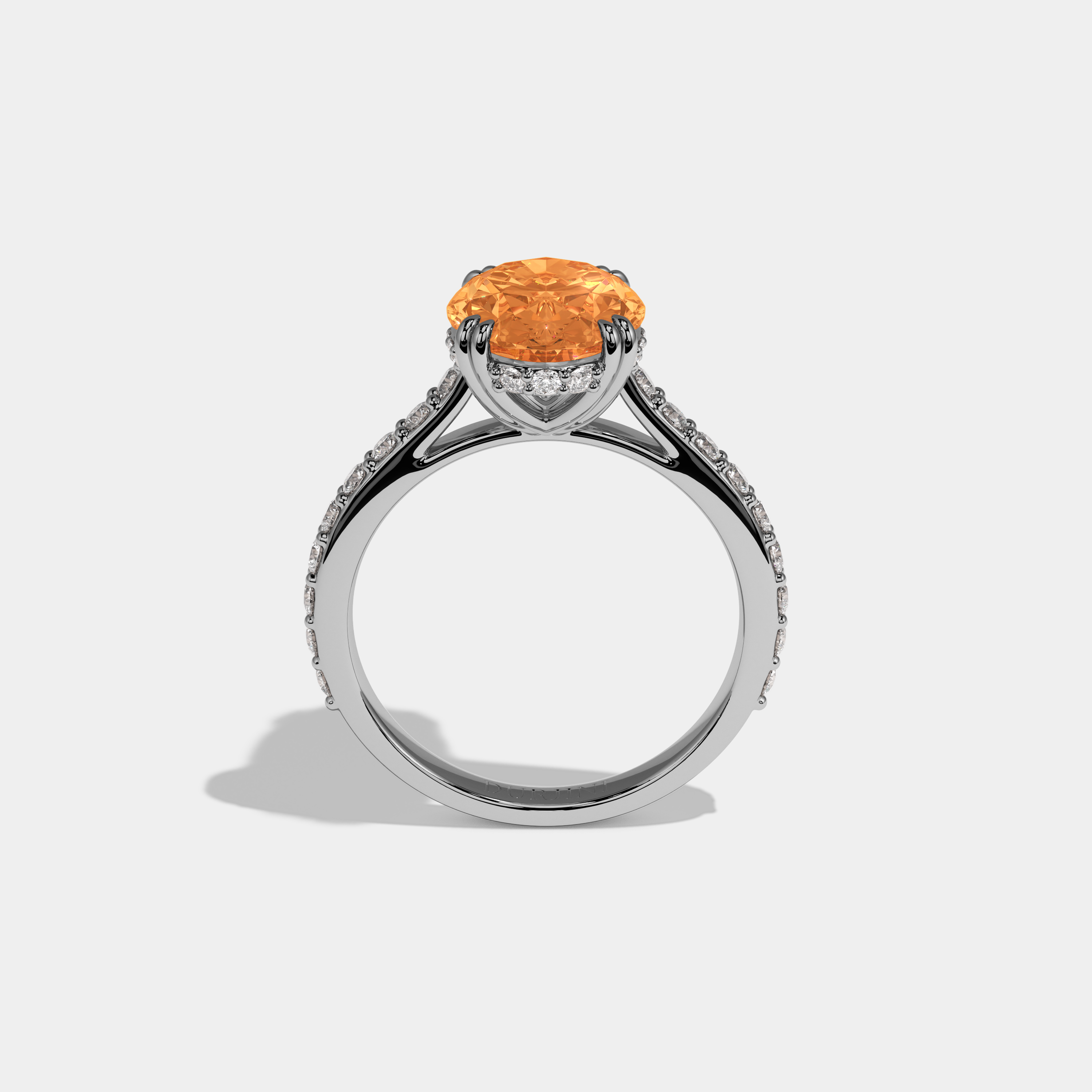 Augusta Fancy Orange Oval Cut Diamond Band Engagement Ring 7ct 18K White Gold