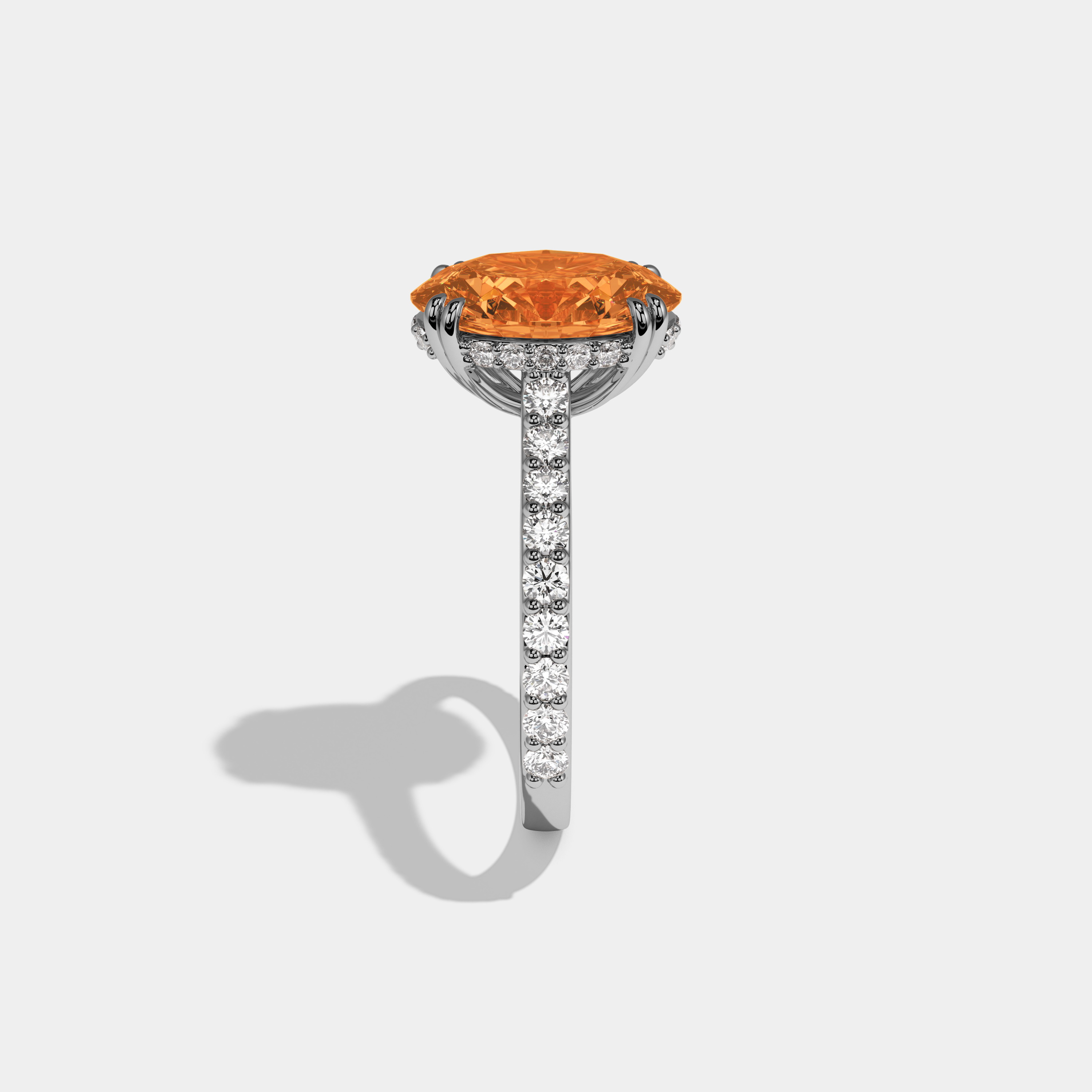Augusta Fancy Orange Oval Cut Diamond Band Engagement Ring 7ct 18K White Gold