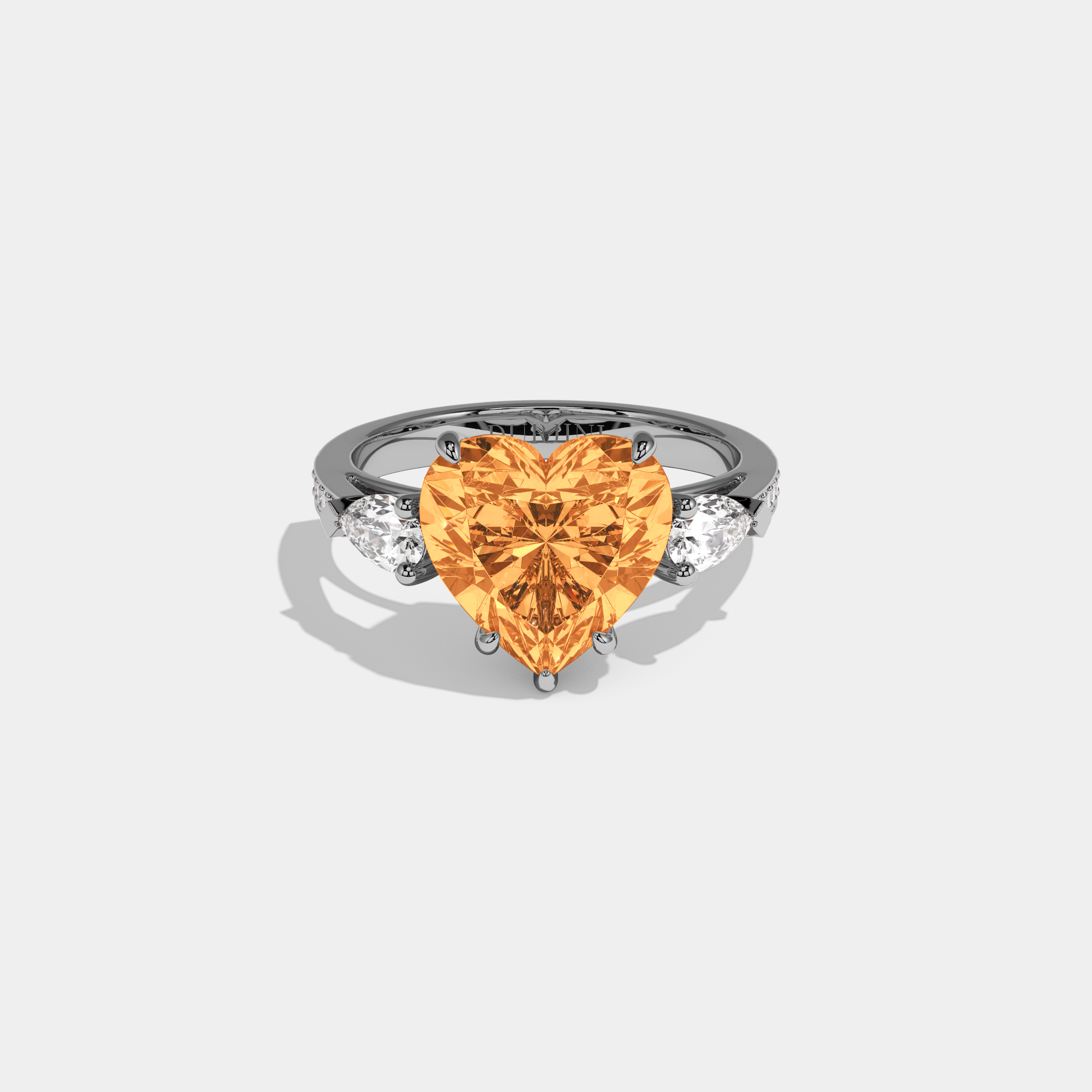Augusta Fancy Orange Heart Brilliant Cut Diamond Band With Pear Sides Engagement Ring 7ct 18K White Gold