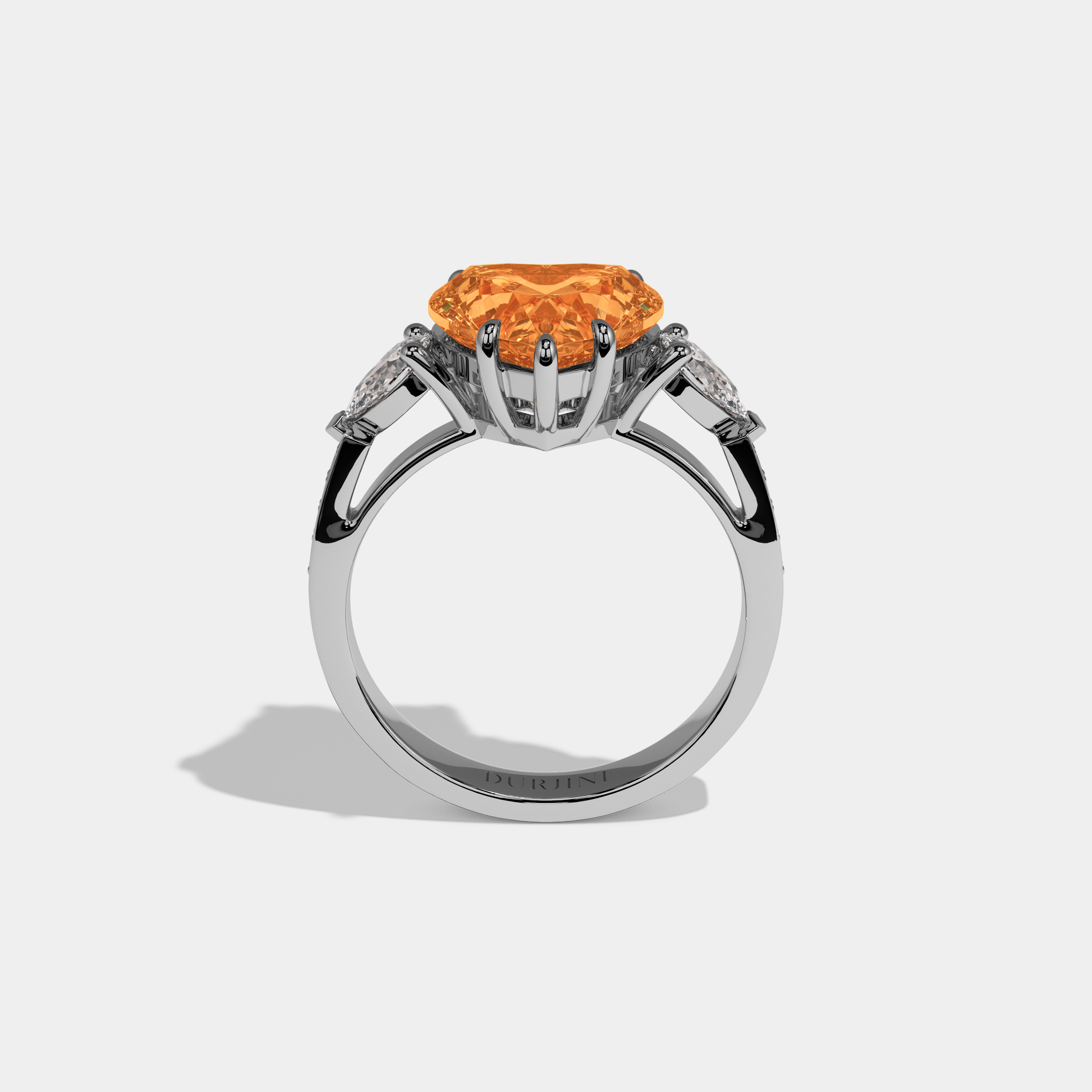 Augusta Fancy Orange Heart Brilliant Cut Diamond Band With Pear Sides Engagement Ring 7ct 18K White Gold