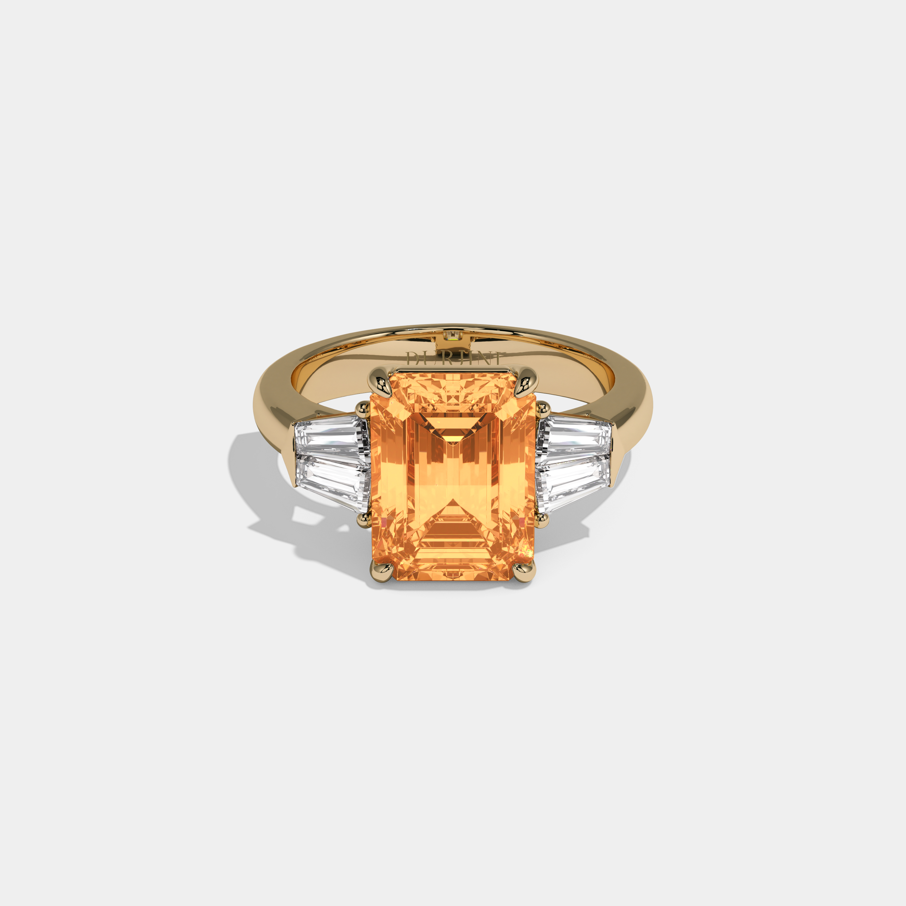 Elizabeth Fancy Orange Emerald Cut Diamond Plain Band With Baguette Sides Engagement Ring 6ct 18K Yellow Gold