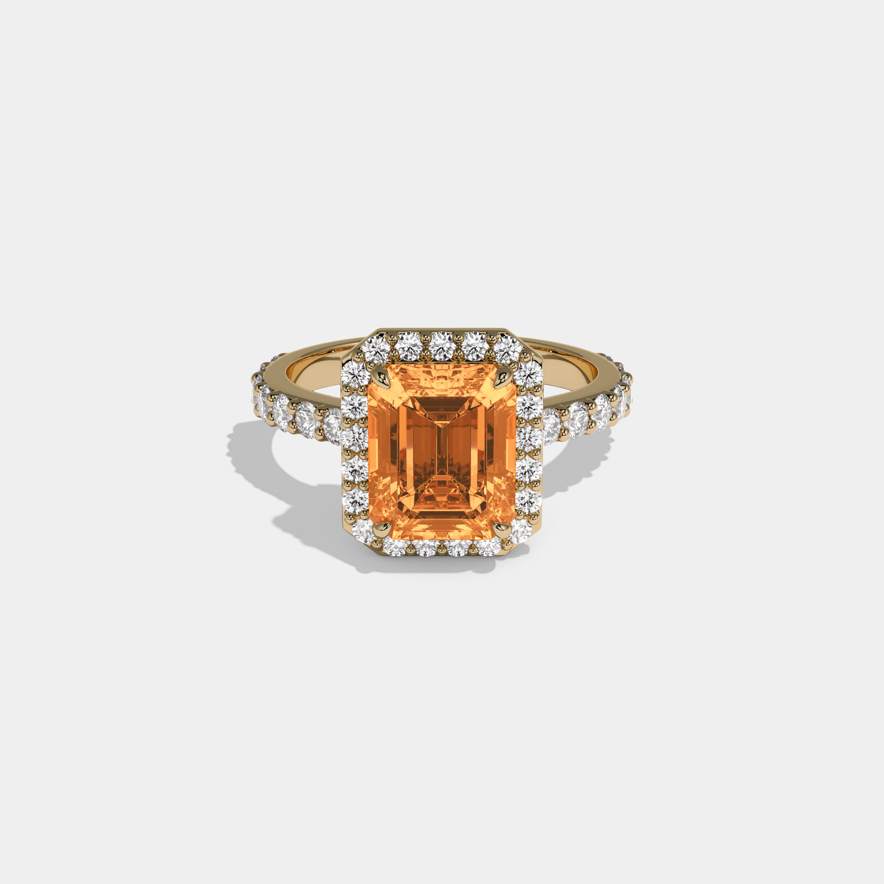 Meredith Fancy Orange Emerald Cut Diamond Band Engagement Ring 6ct 18K Yellow Gold