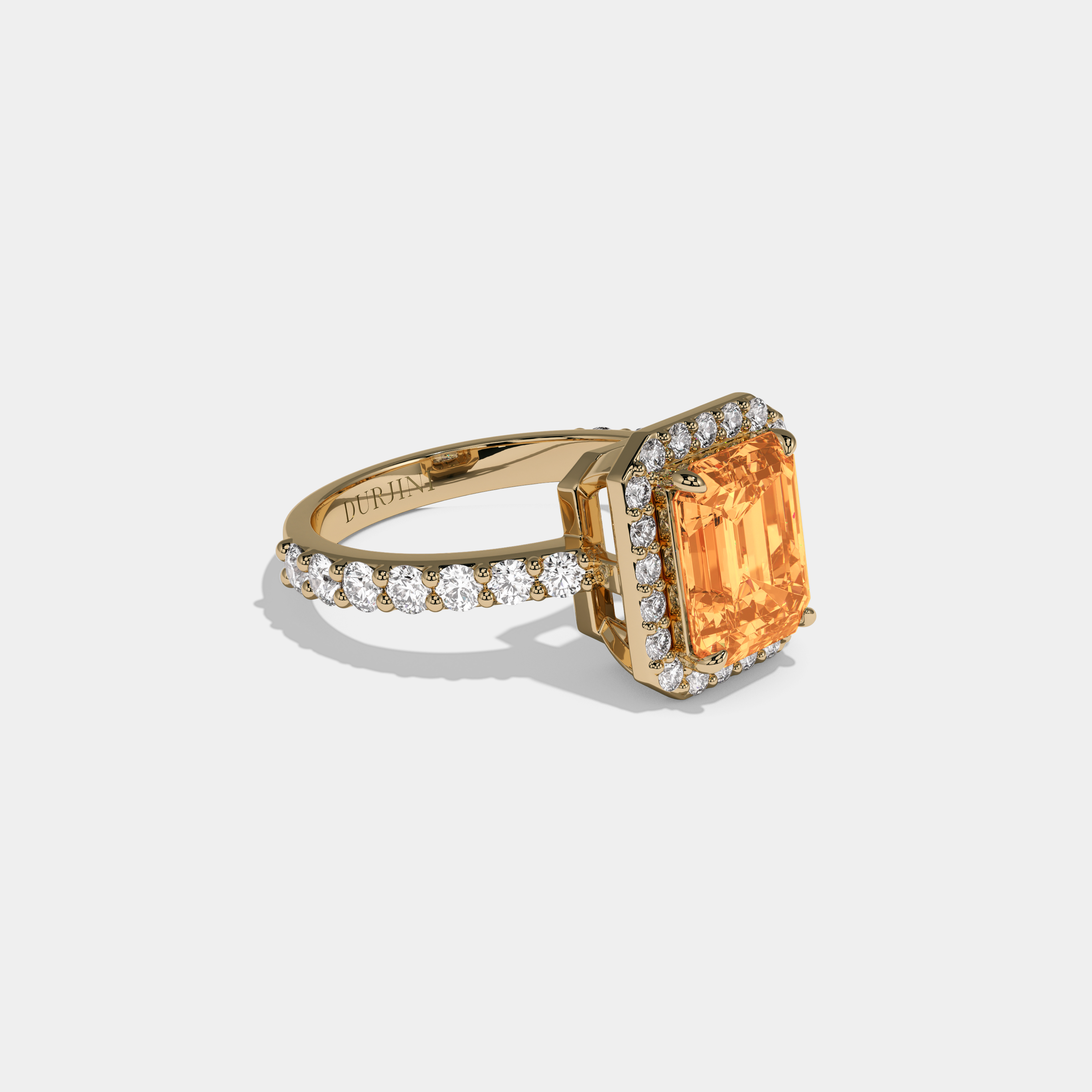 Meredith Fancy Orange Emerald Cut Diamond Band Engagement Ring 6ct 18K Yellow Gold
