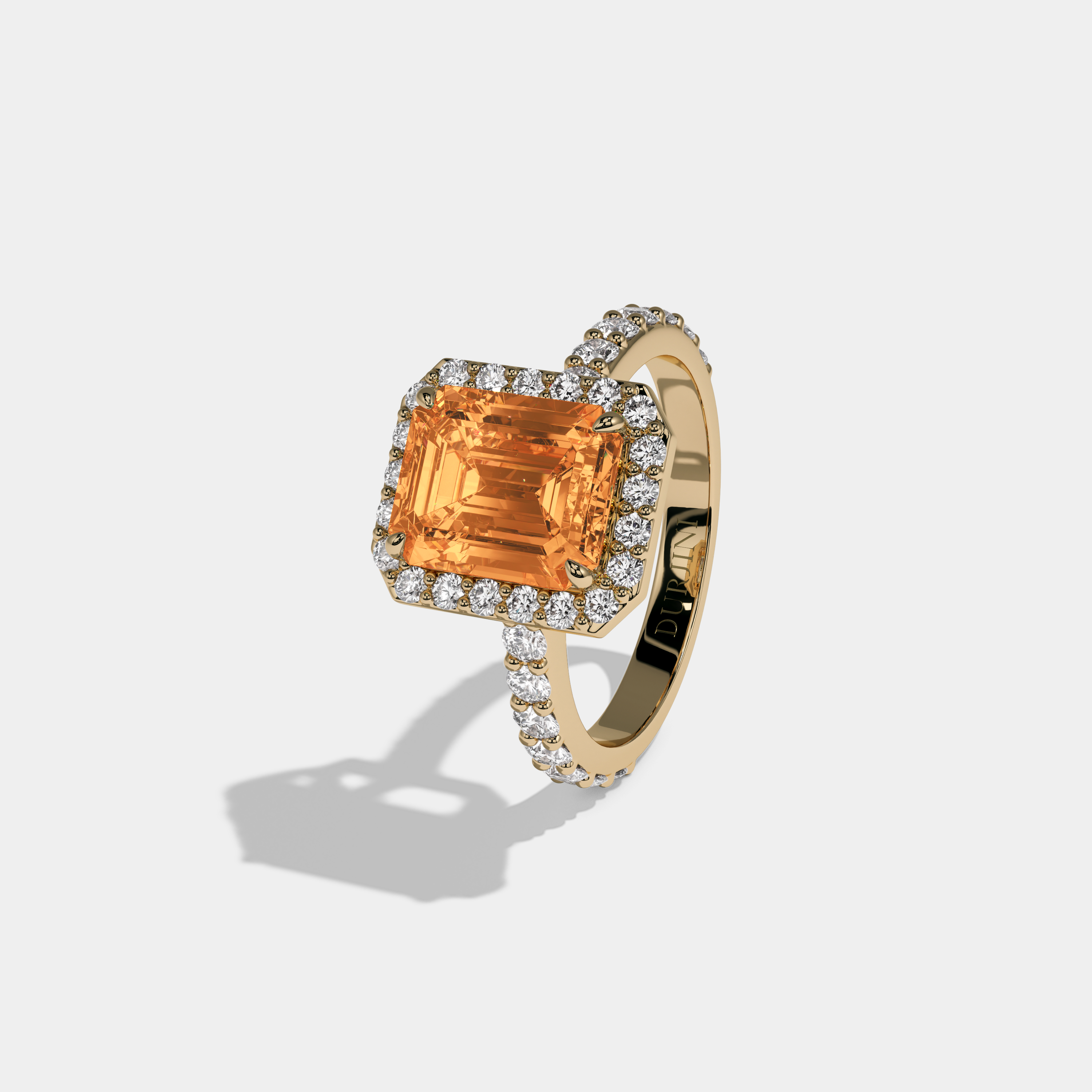 Meredith Fancy Orange Emerald Cut Diamond Band Engagement Ring 6ct 18K Yellow Gold