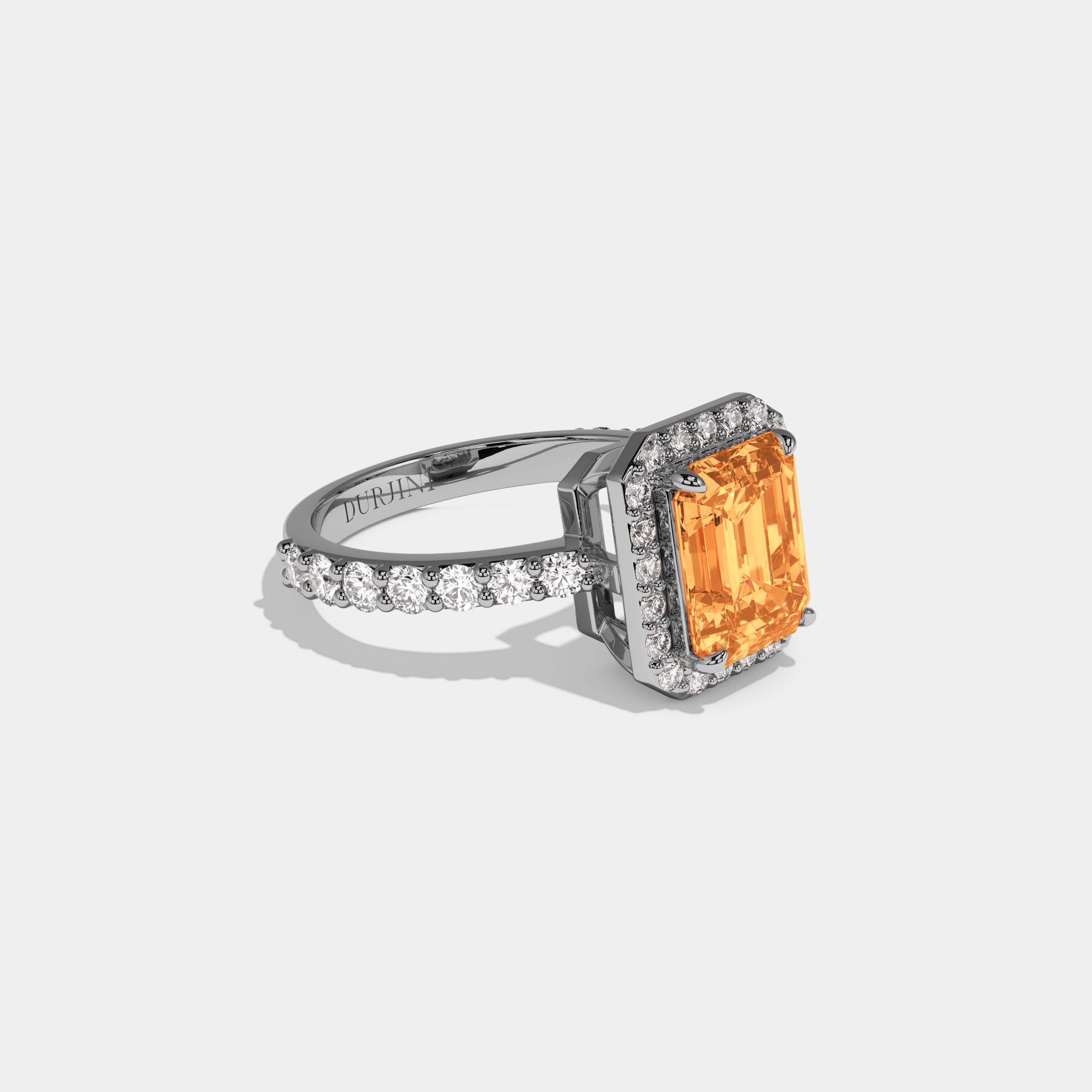 Elspeth Fancy Orange Emerald Cut Diamond Band Engagement Ring 6ct 18K White Gold