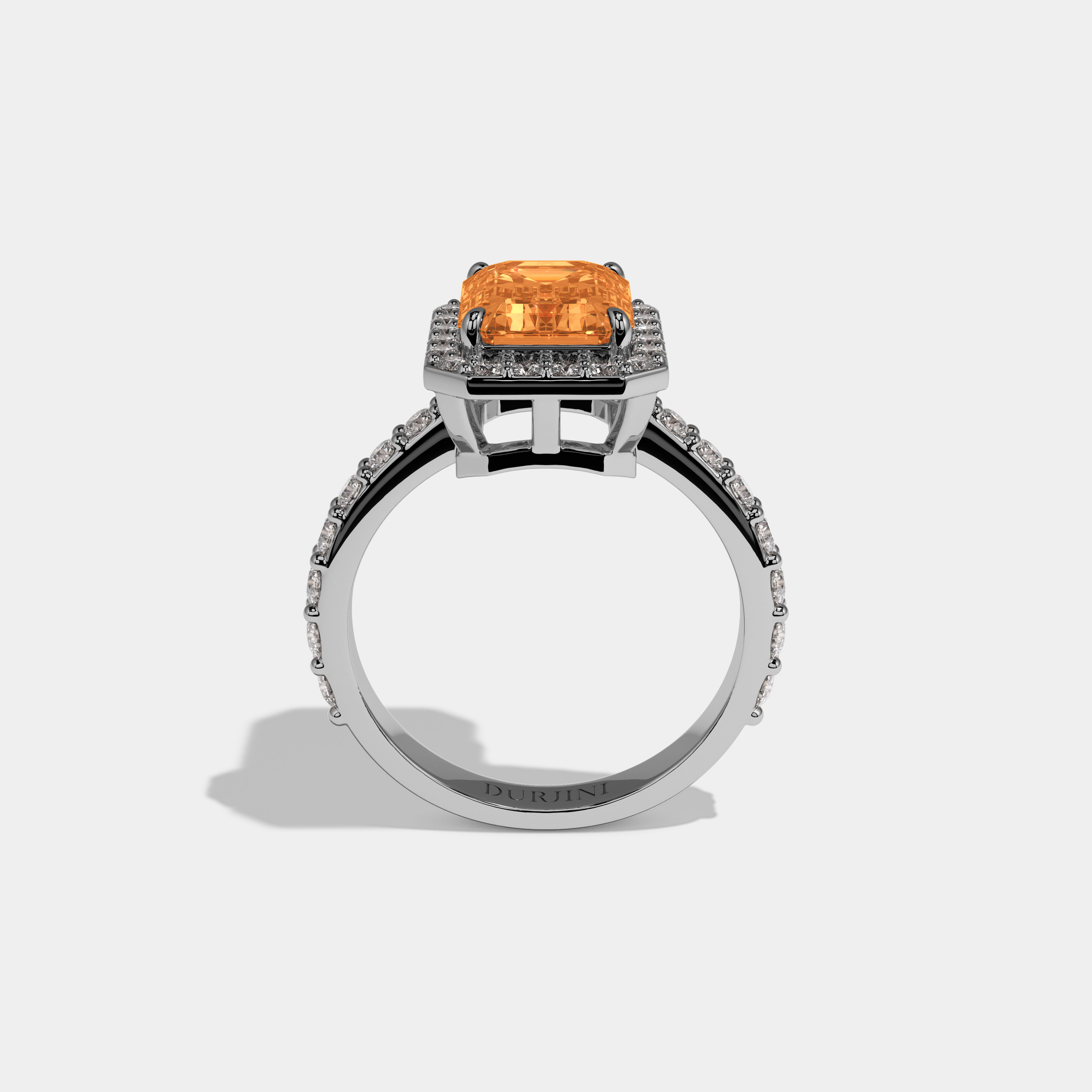 Elspeth Fancy Orange Emerald Cut Diamond Band Engagement Ring 6ct 18K White Gold