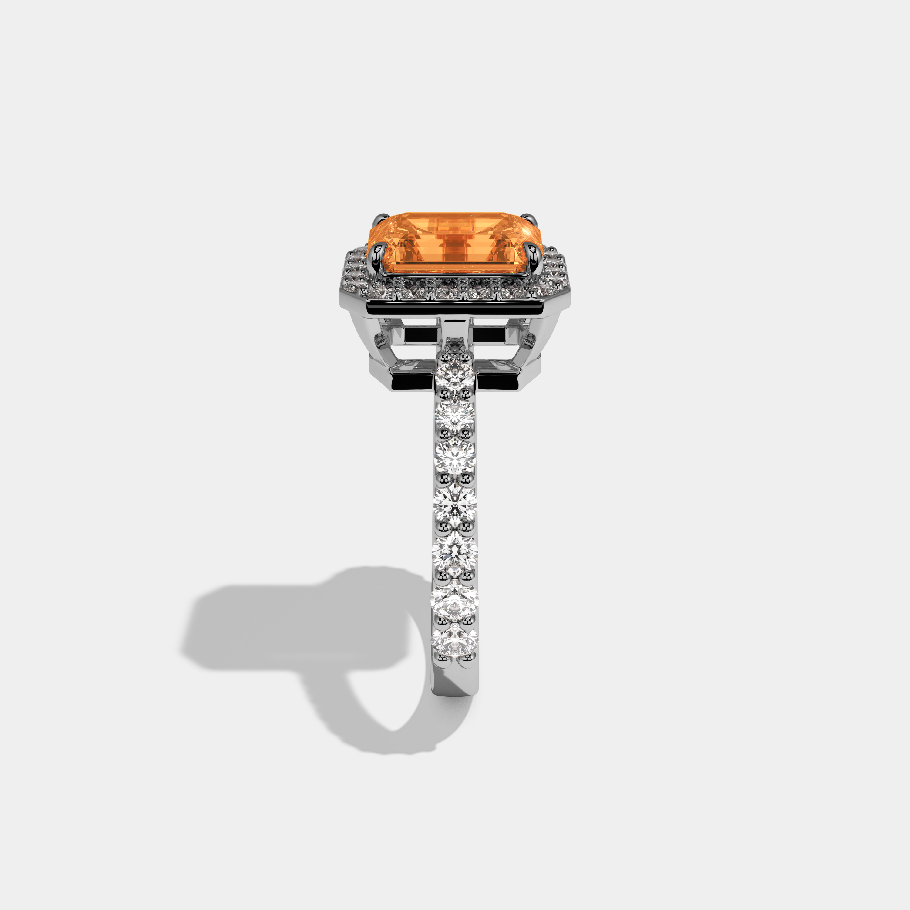 Elspeth Fancy Orange Emerald Cut Diamond Band Engagement Ring 6ct 18K White Gold