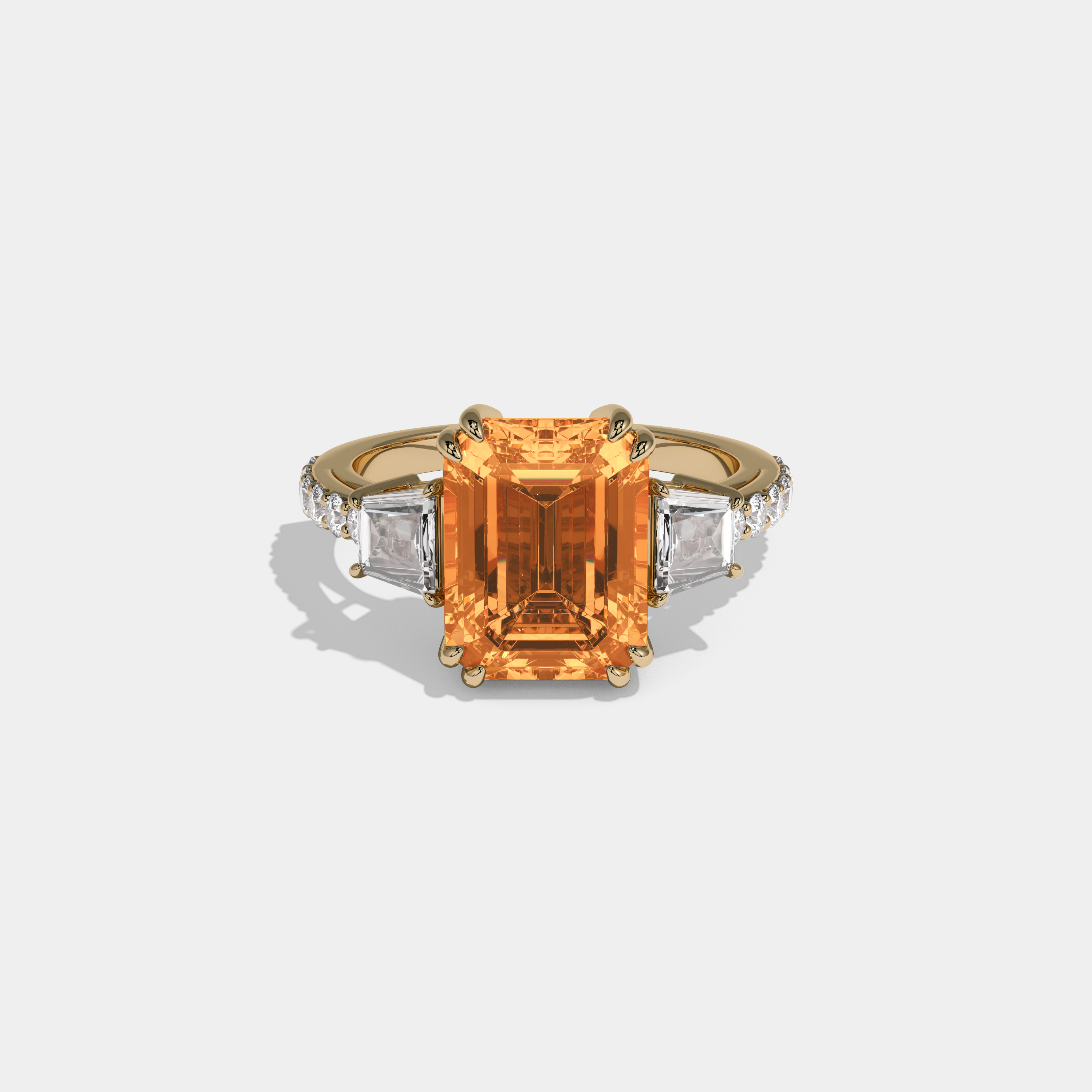 Sophia Fancy Orange Emerald Cut Diamond Band With Step Cut Sides Engagement Ring 7ct 18K Yellow Gold