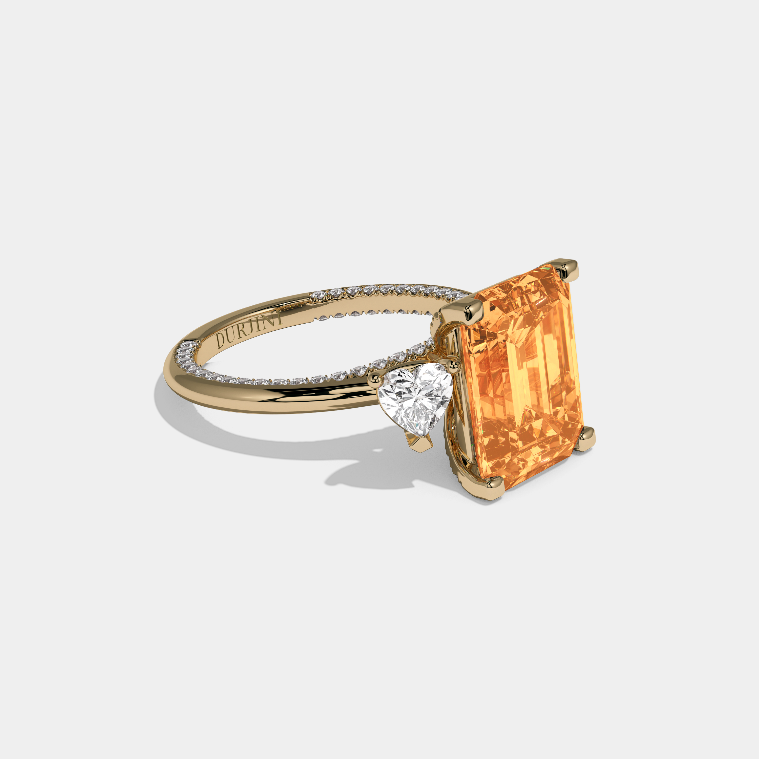 Sophia Fancy Orange Emerald Cut Diamond Hidden Band Engagement Ring 6ct 18K Yellow Gold