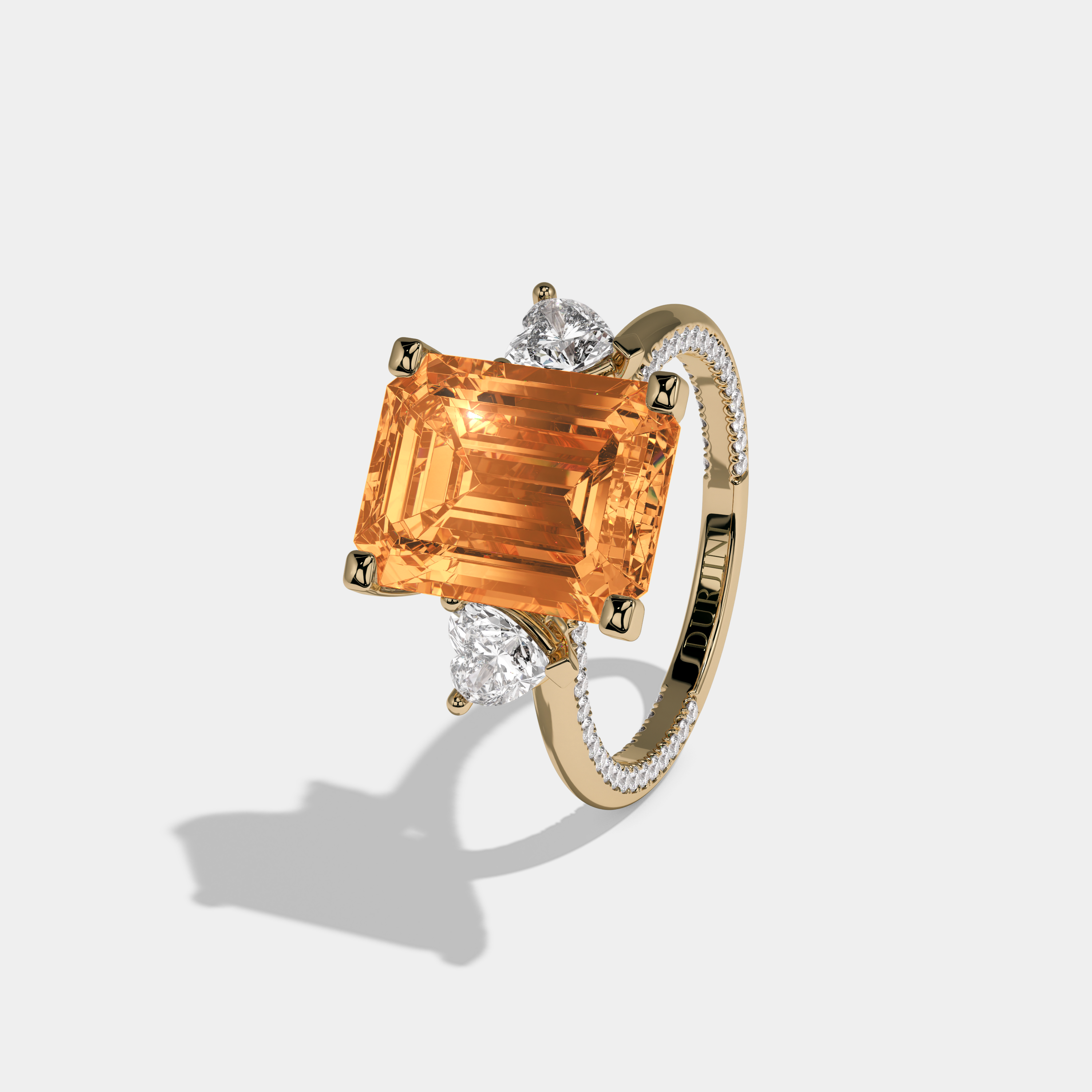 Sophia Fancy Orange Emerald Cut Diamond Hidden Band Engagement Ring 6ct 18K Yellow Gold