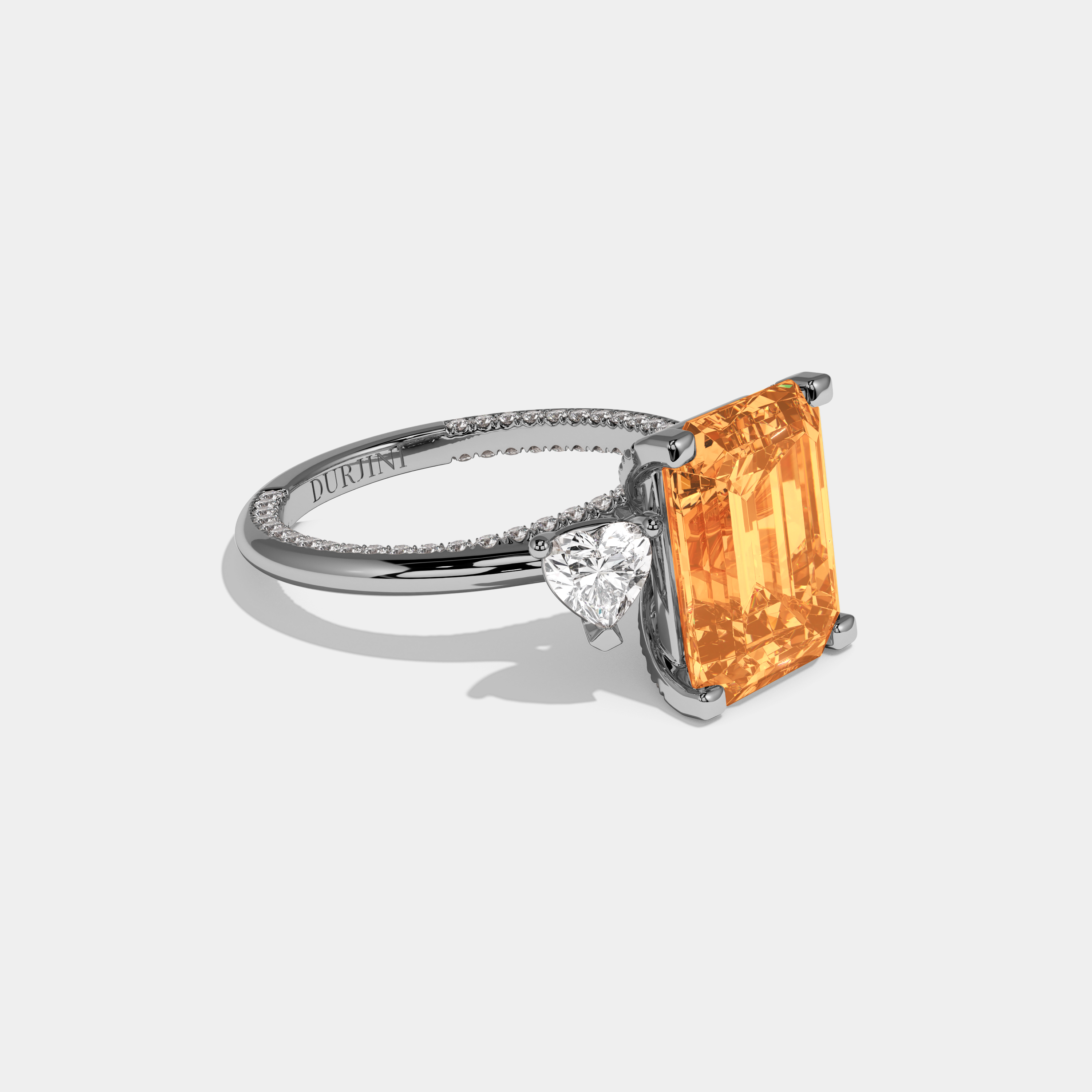 Caroline Fancy Orange Emerald Cut Diamond Hidden Band Engagement Ring 6ct 18K White Gold