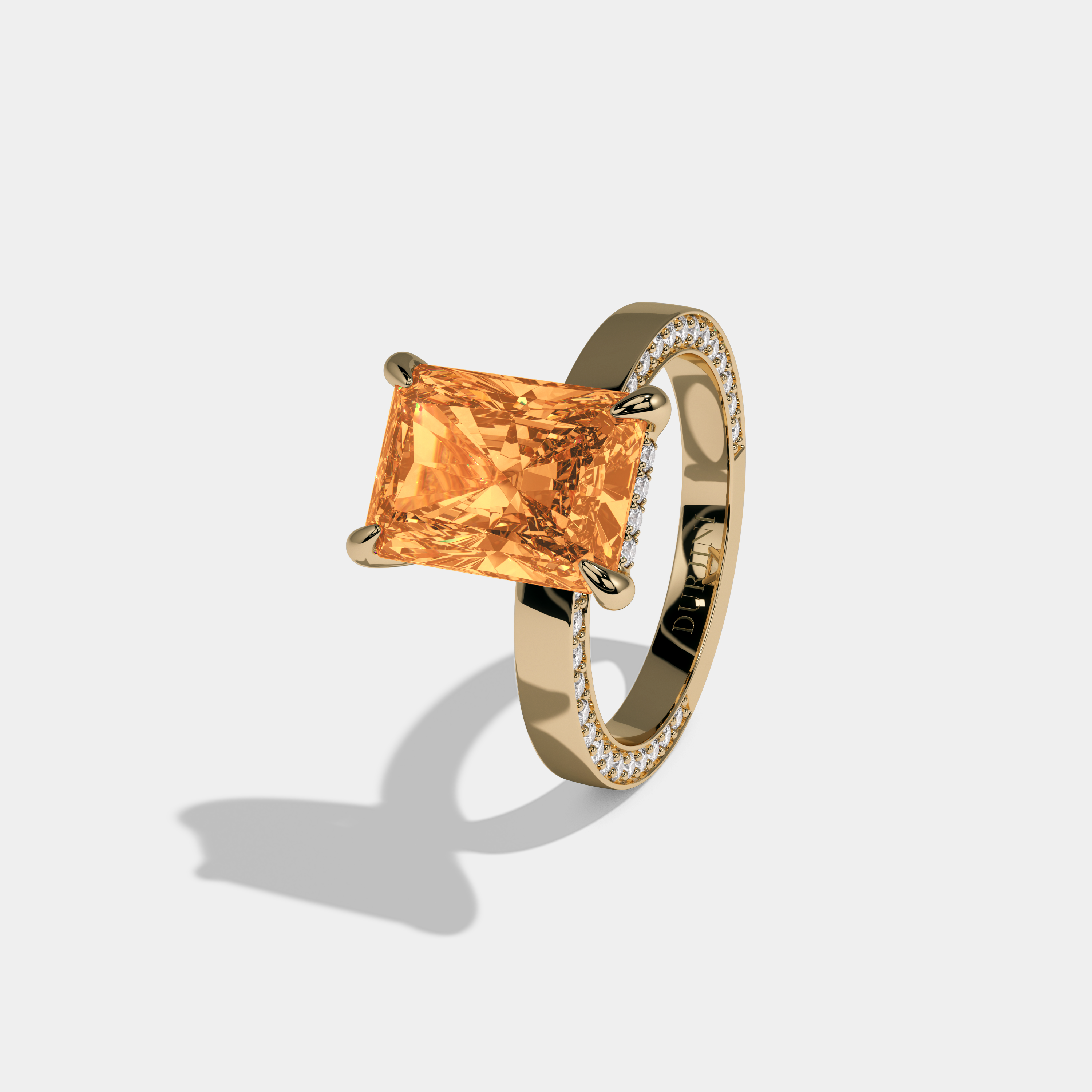 Matilda Fancy Orange Radiant Cut Diamond Hidden Band Engagement Ring 6ct 18K Yellow Gold