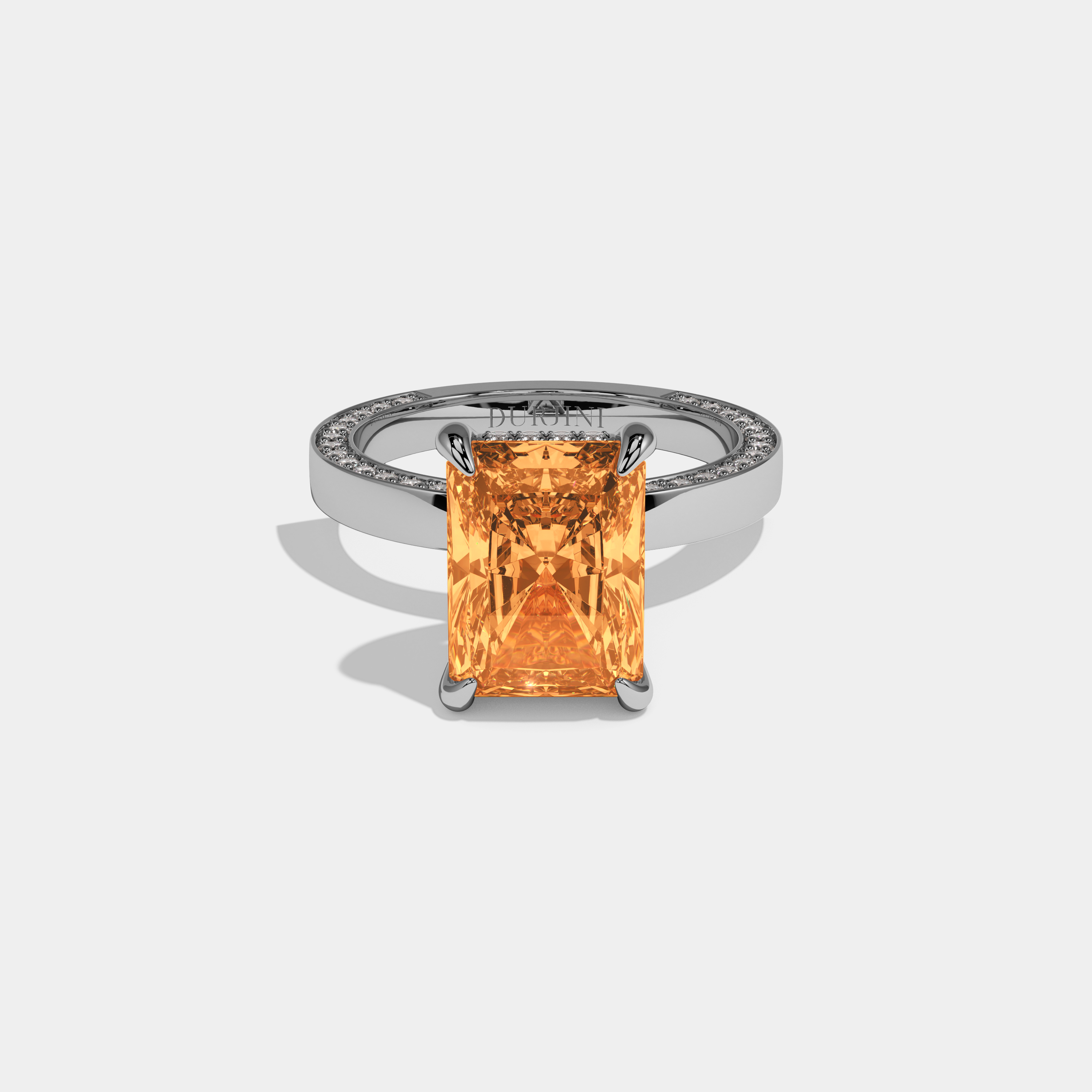 Eugenie Fancy Orange Radiant Cut Diamond Hidden Band Engagement Ring 6ct 18K White Gold