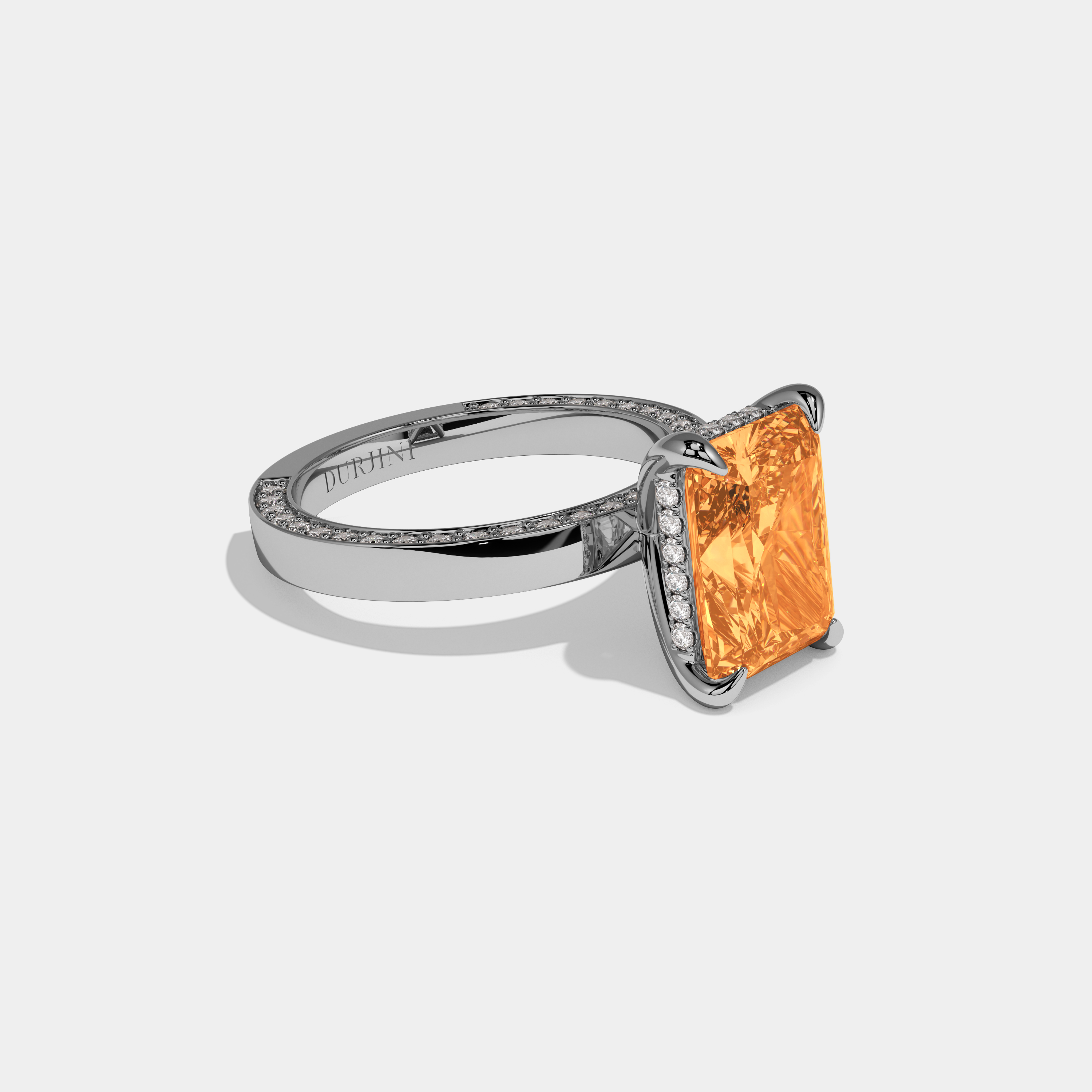 Eugenie Fancy Orange Radiant Cut Diamond Hidden Band Engagement Ring 6ct 18K White Gold