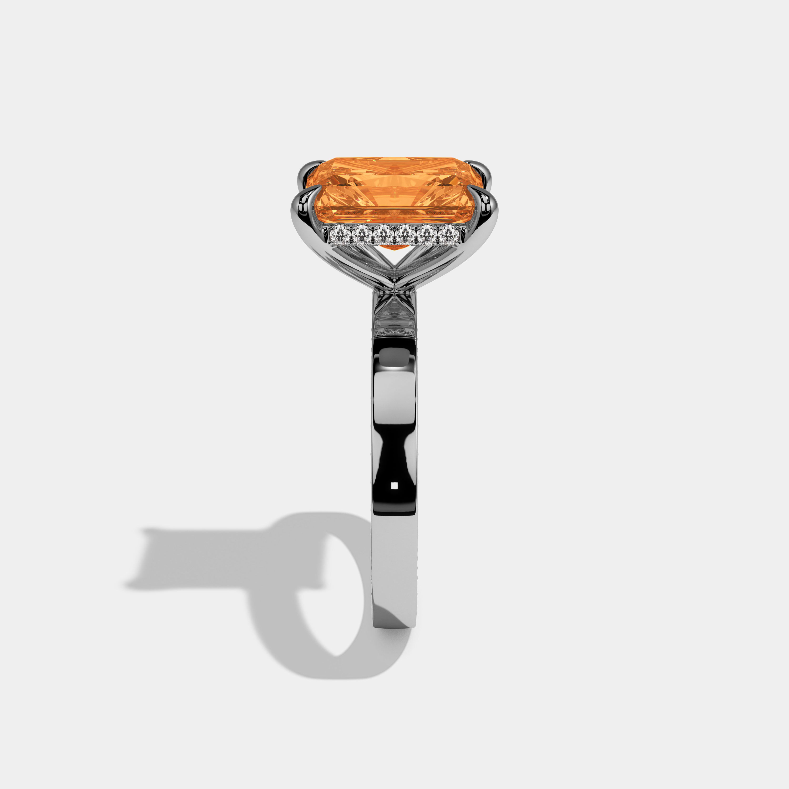 Eugenie Fancy Orange Radiant Cut Diamond Hidden Band Engagement Ring 6ct 18K White Gold
