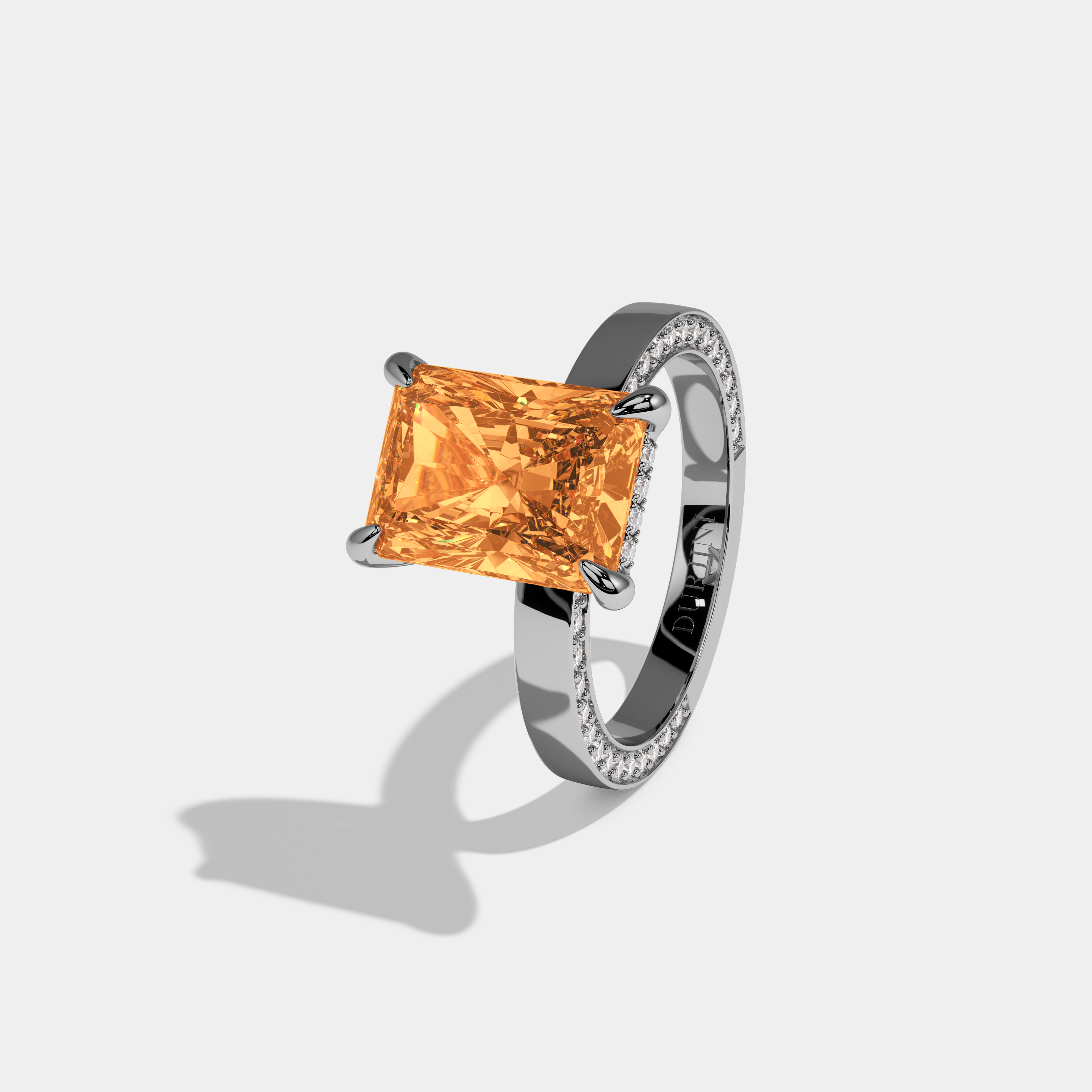 Eugenie Fancy Orange Radiant Cut Diamond Hidden Band Engagement Ring 6ct 18K White Gold