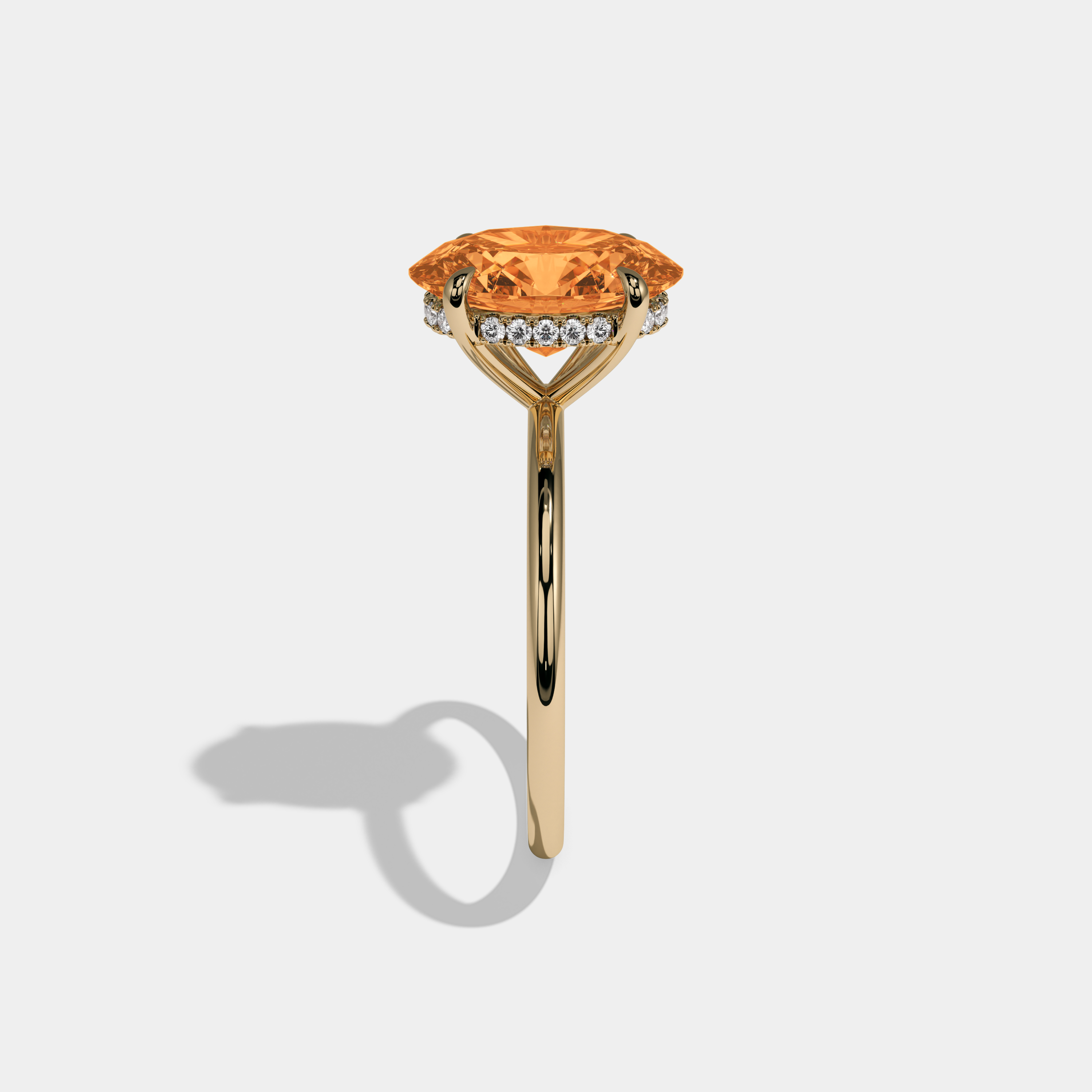 Augusta Fancy Orange Oval Cut Diamond Plain Band Engagement Ring 6.5ct 18K Yellow Gold