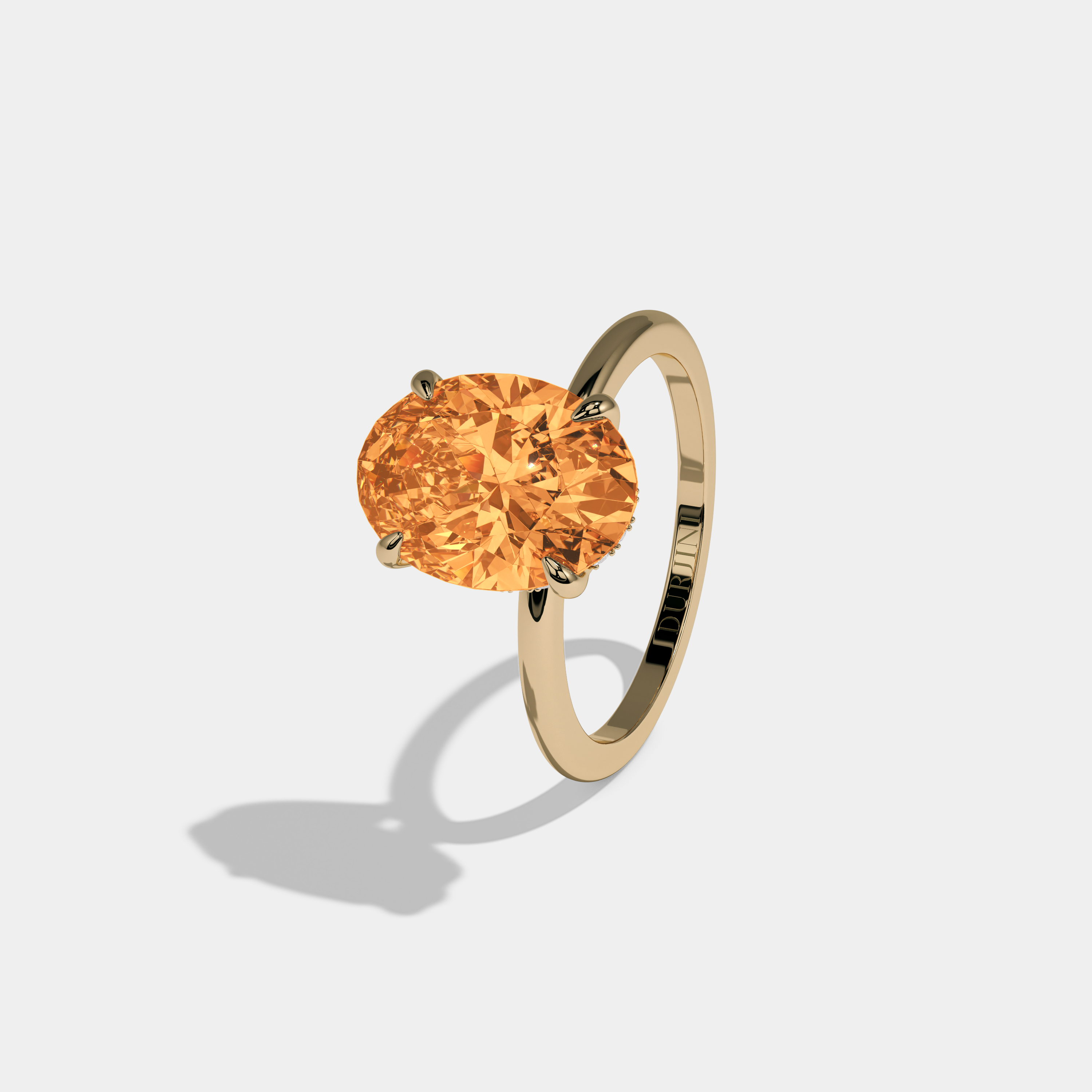 Augusta Fancy Orange Oval Cut Diamond Plain Band Engagement Ring 6.5ct 18K Yellow Gold