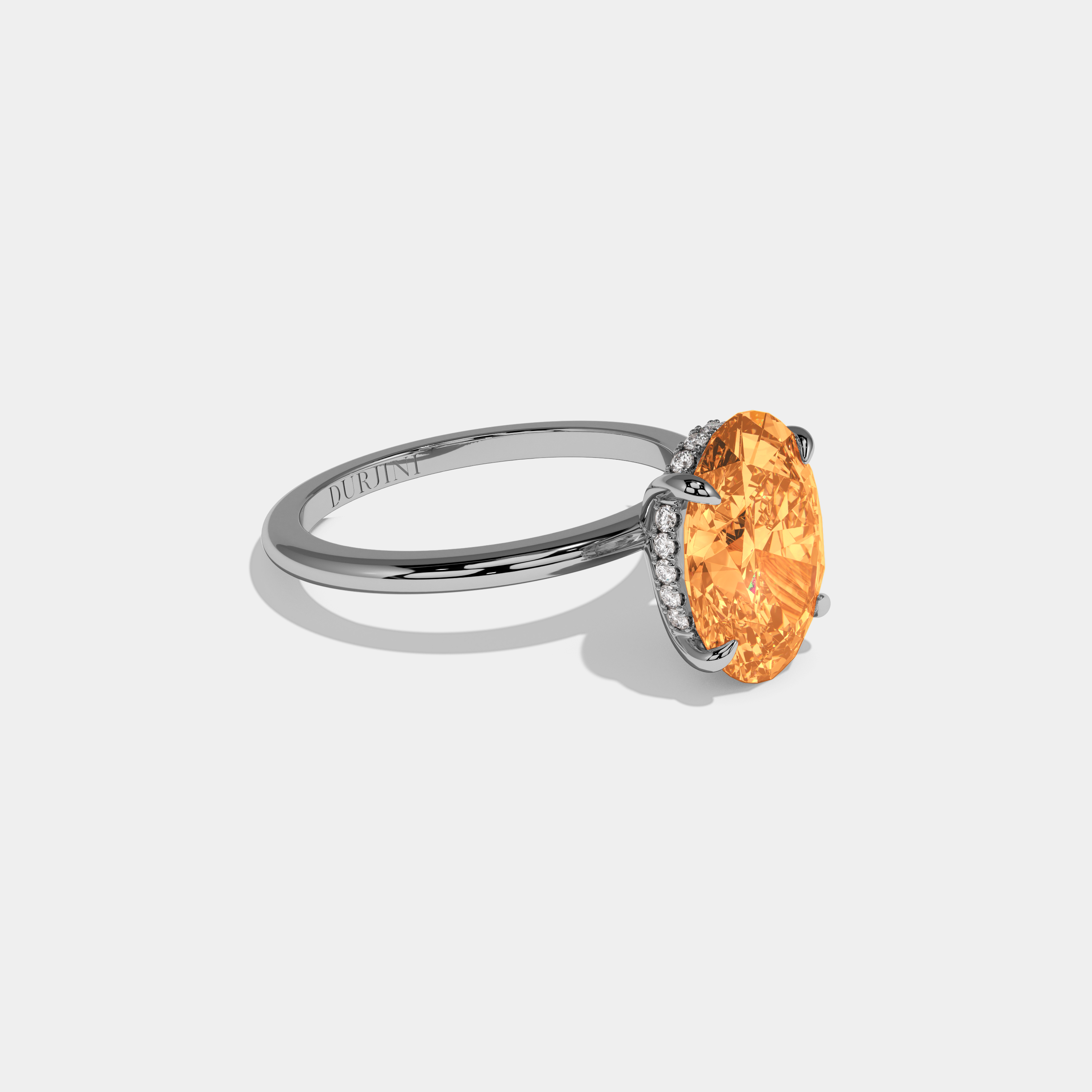 Philippa Fancy Orange Oval Cut Diamond Plain Band Engagement Ring 6.5ct 18K White Gold