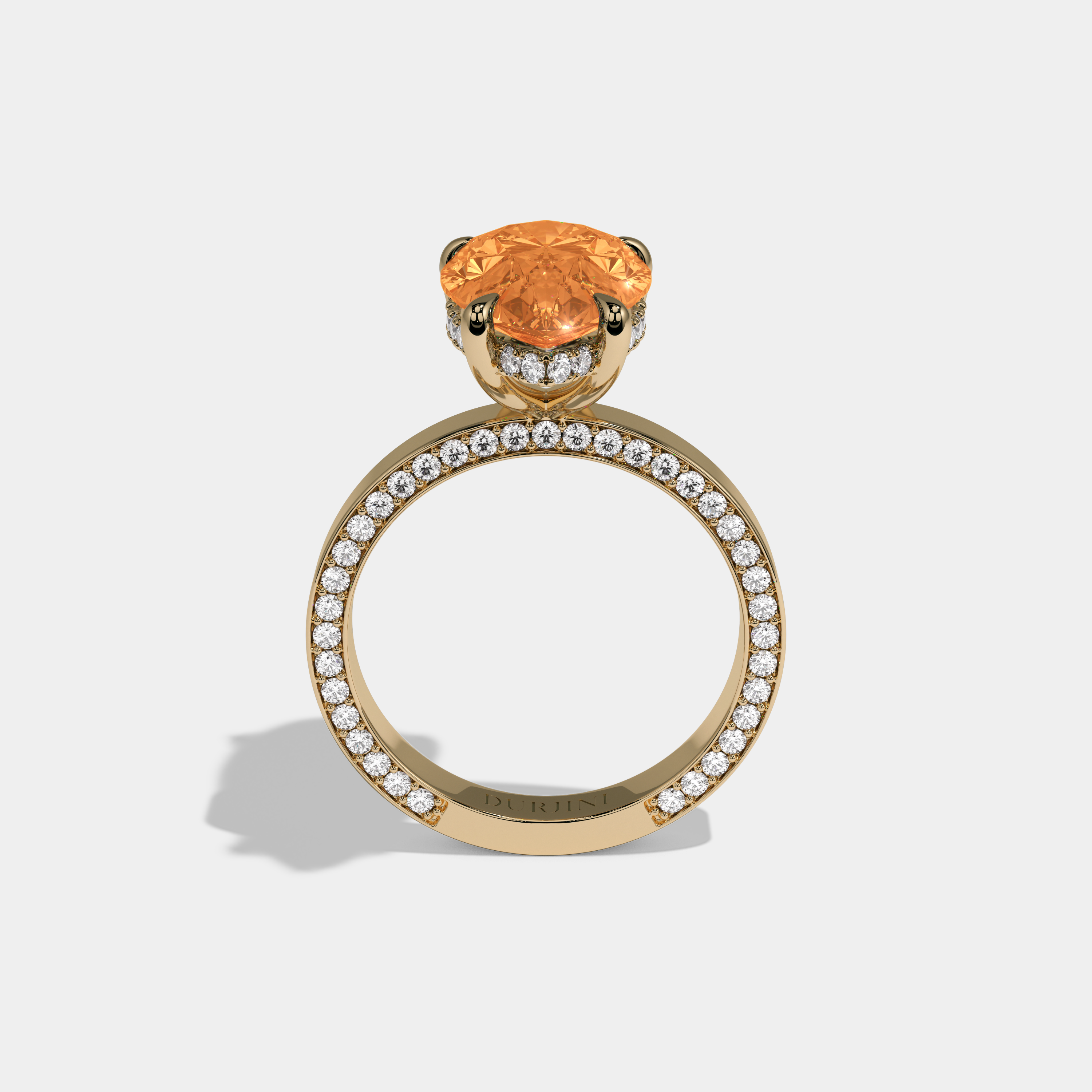Matilda Fancy Orange Pear Cut Diamond Hidden Band Engagement Ring 6ct 18K Yellow Gold