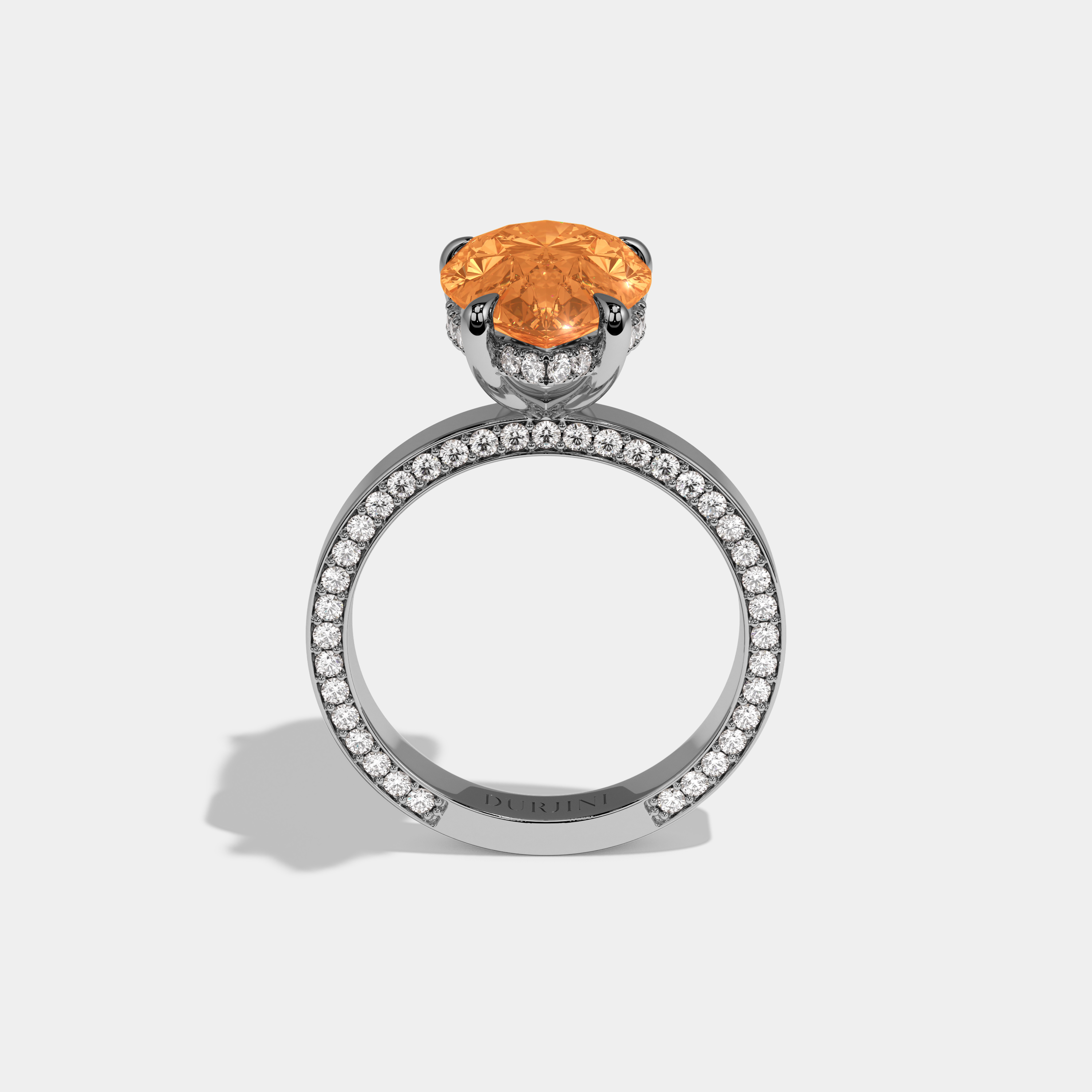 Eugenie Fancy Orange Pear Cut Diamond Hidden Band Engagement Ring 6ct 18K White Gold