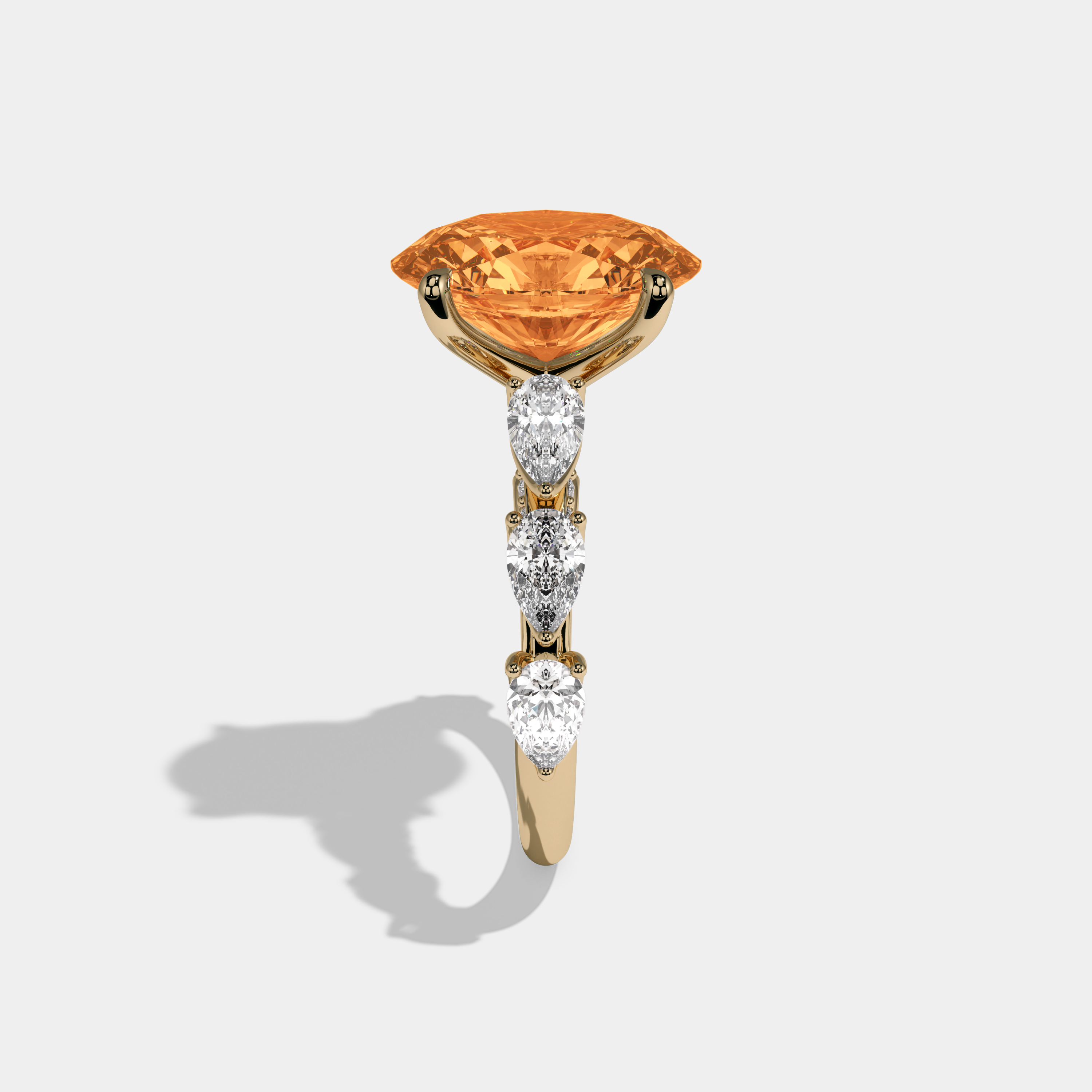 Matilda Fancy Orange Oval Cut Diamond Band With Pear Cuts Engagement Ring 6ct 18K Yellow Gold