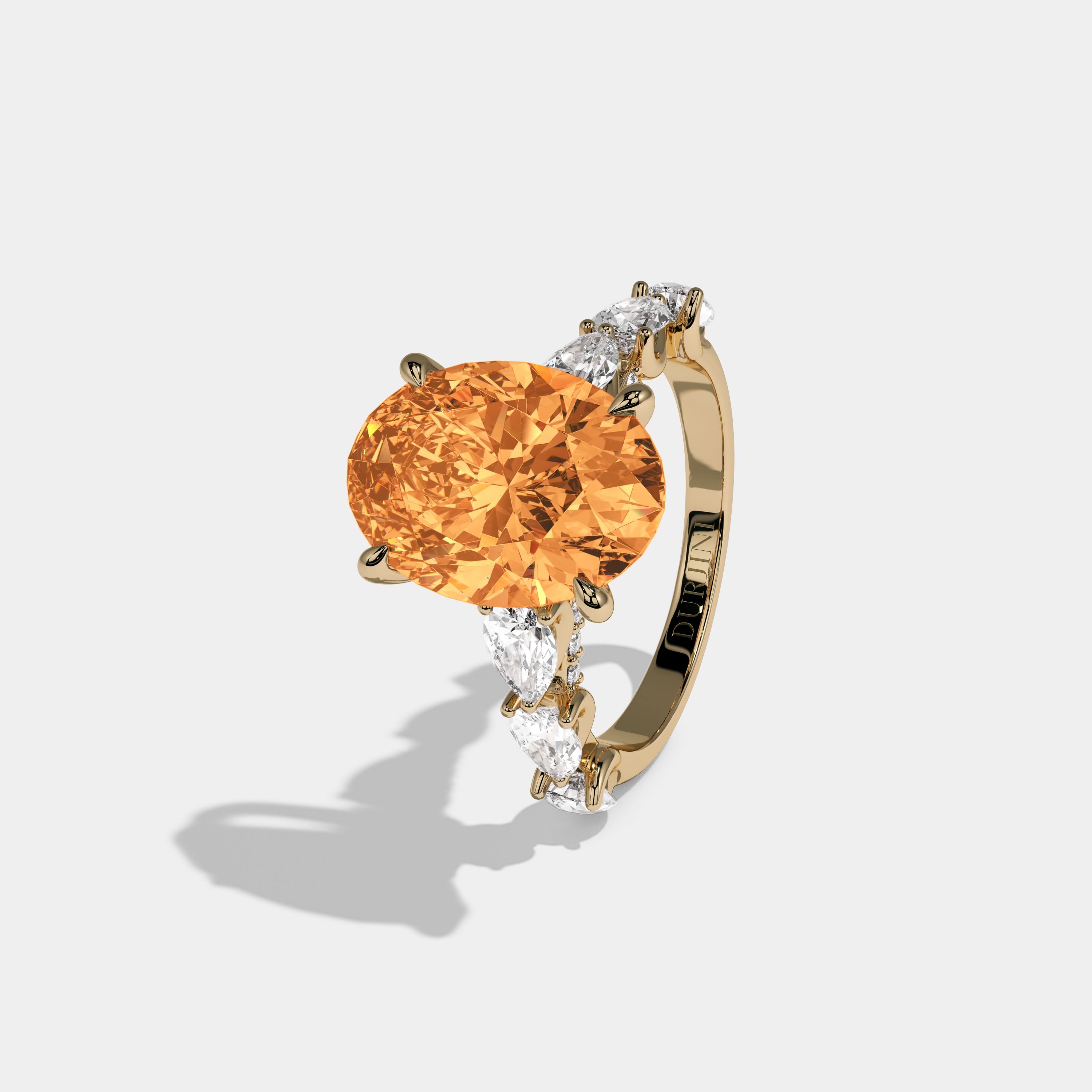 Matilda Fancy Orange Oval Cut Diamond Band With Pear Cuts Engagement Ring 6ct 18K Yellow Gold